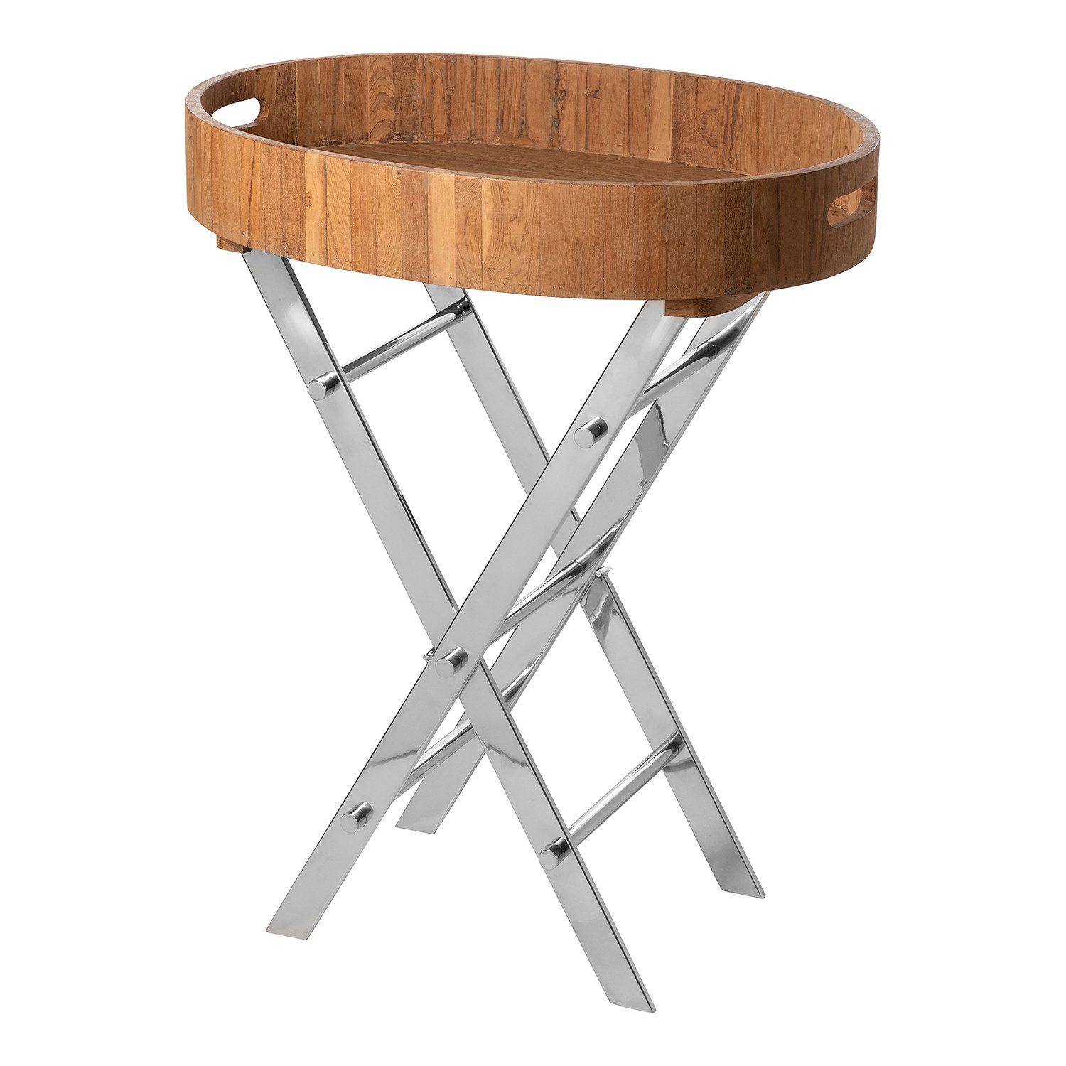 Fink Dekoobjekt Tabletttisch RODEO - hellbraun-silber - Edelstahl-Teakholz - H.80,5cm (1 St., 1 Stück)