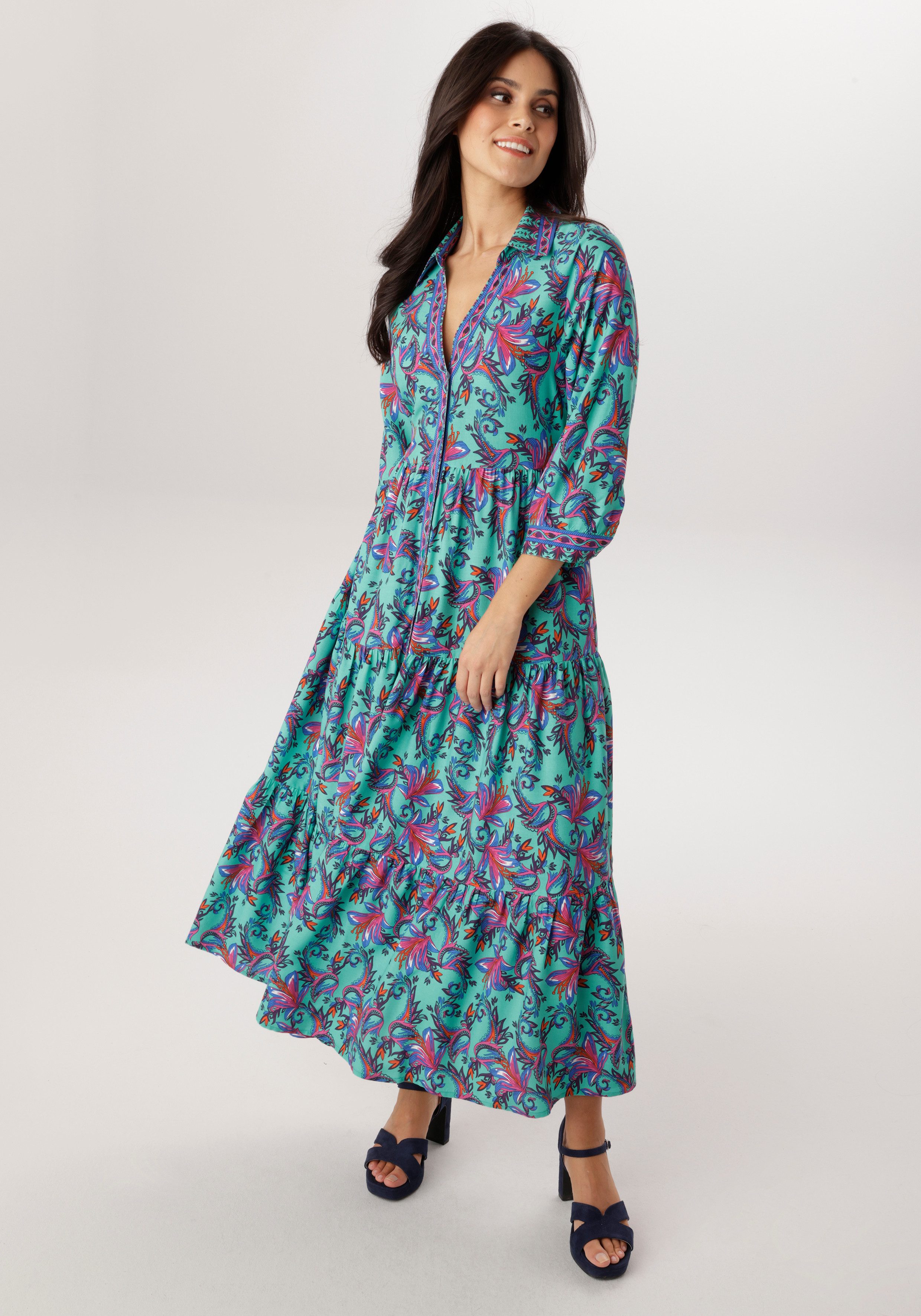 Aniston SELECTED Maxikleid in fantasievoller Ranken- und Blütendruck - NEUE KOLLEKTION