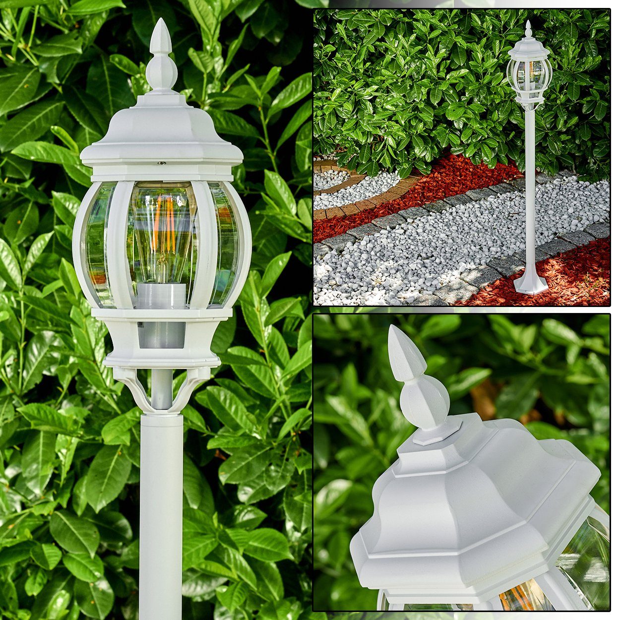 hofstein Außen-Stehlampe »Meyen« Außenleuchte, Aluguss in Weiß mit Kunststoff-Scheiben, ohne Leuchtmittel, Wegeleuchte, E27, IP44