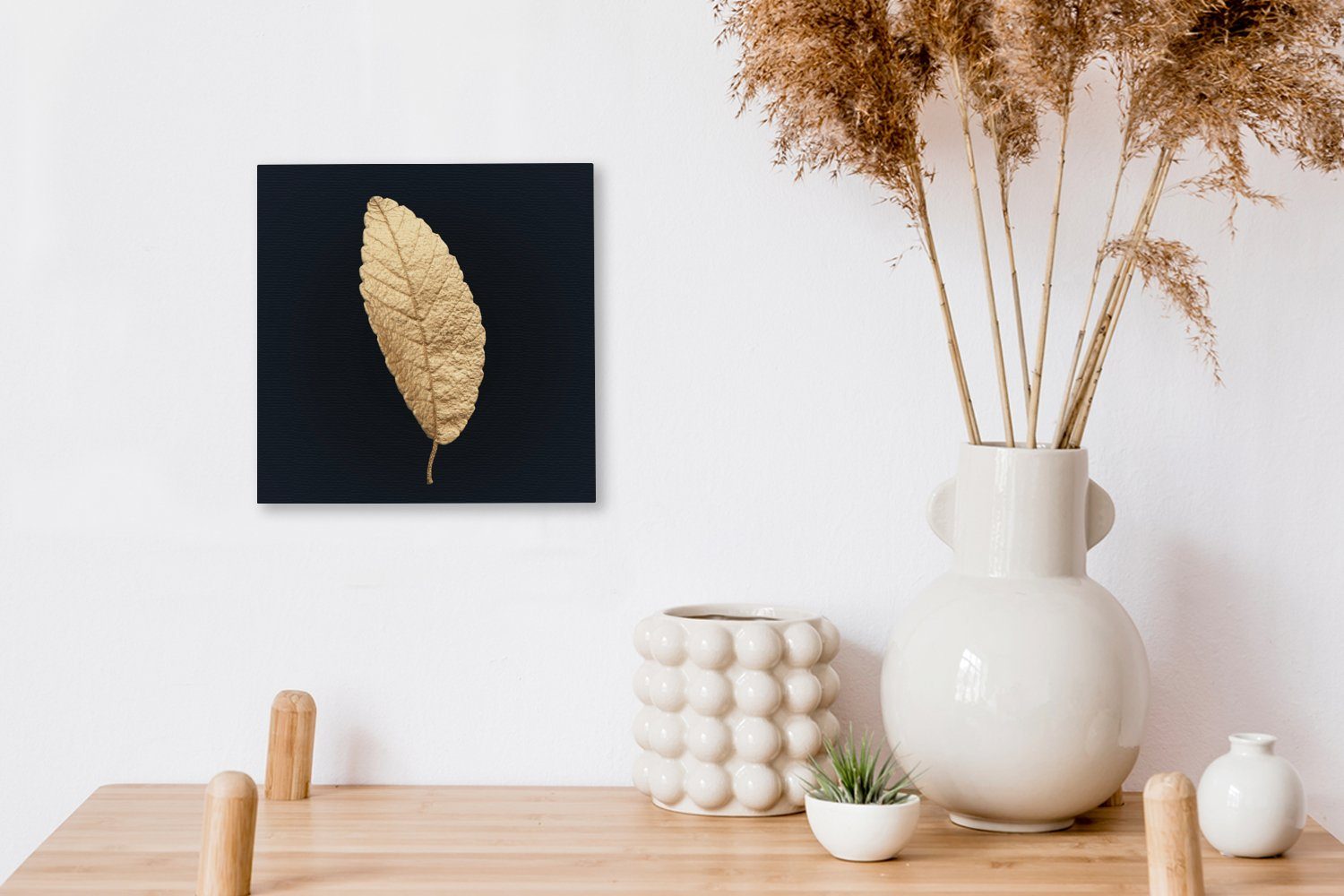 OneMillionCanvasses® Leinwandbild Schwarz für Schlafzimmer Luxus, Pflanzen Wohnzimmer - Leinwand St), Gold (1 und - Schwarz Bilder - Blätter 