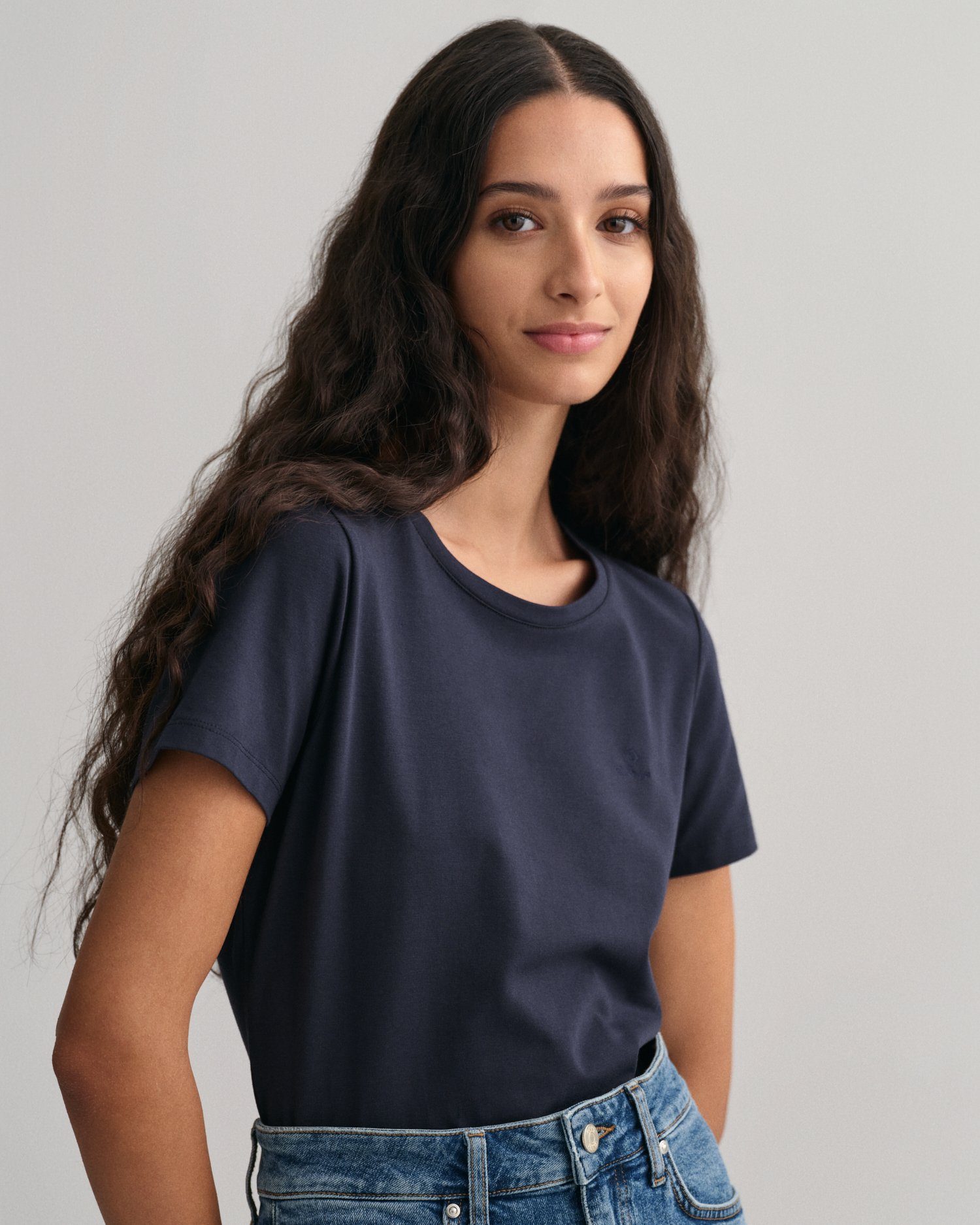 Gant Blau Top Stretch-Baumwolle T-Shirt aus