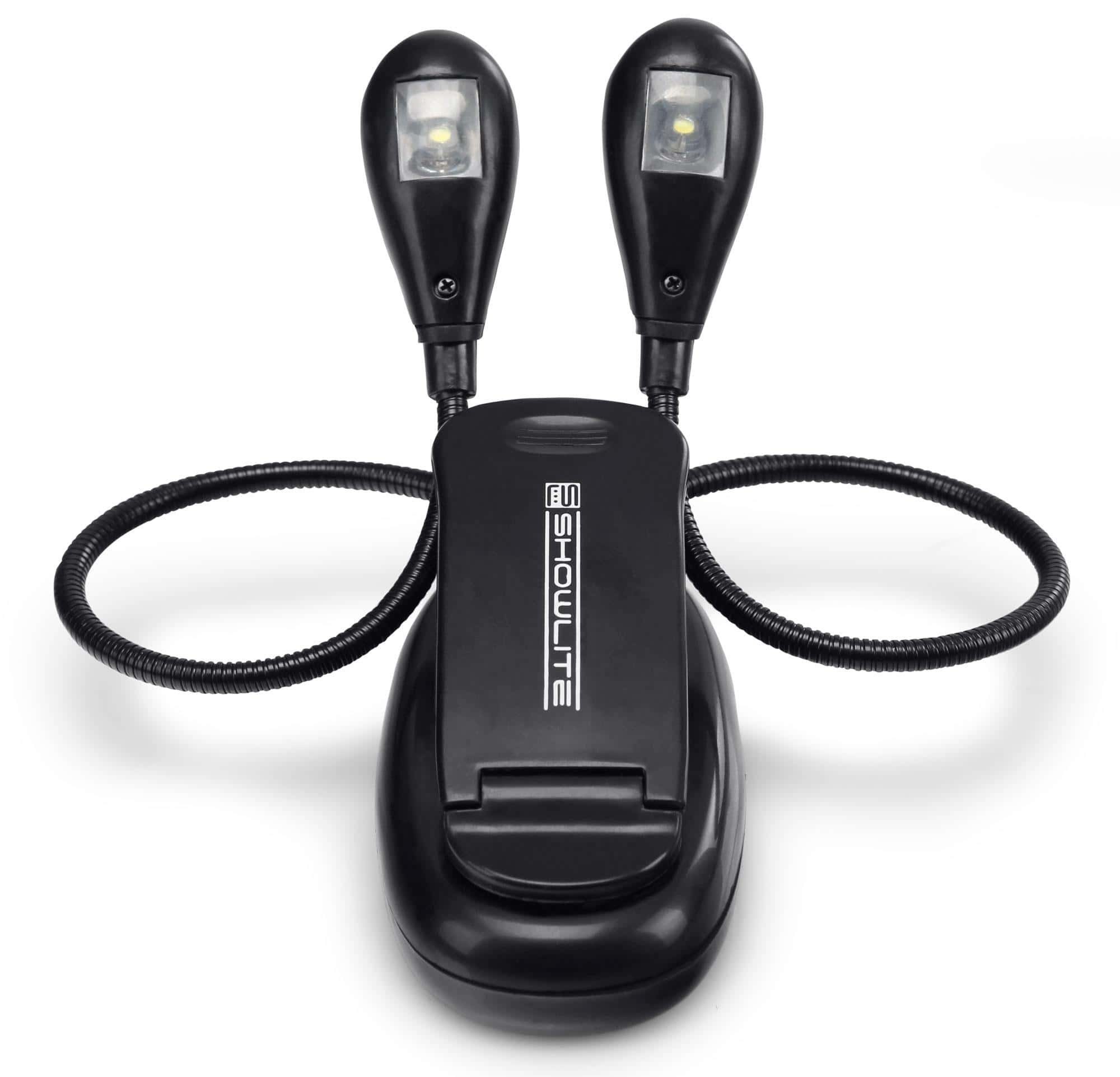 Showlite Notenpult Bright Light 2 LED Notenpultleuchte, (Clip Leselampe, 3-tlg., Inkl. Batterien und USB-Kabel), Stromversorgung über Batterie oder Netzteil