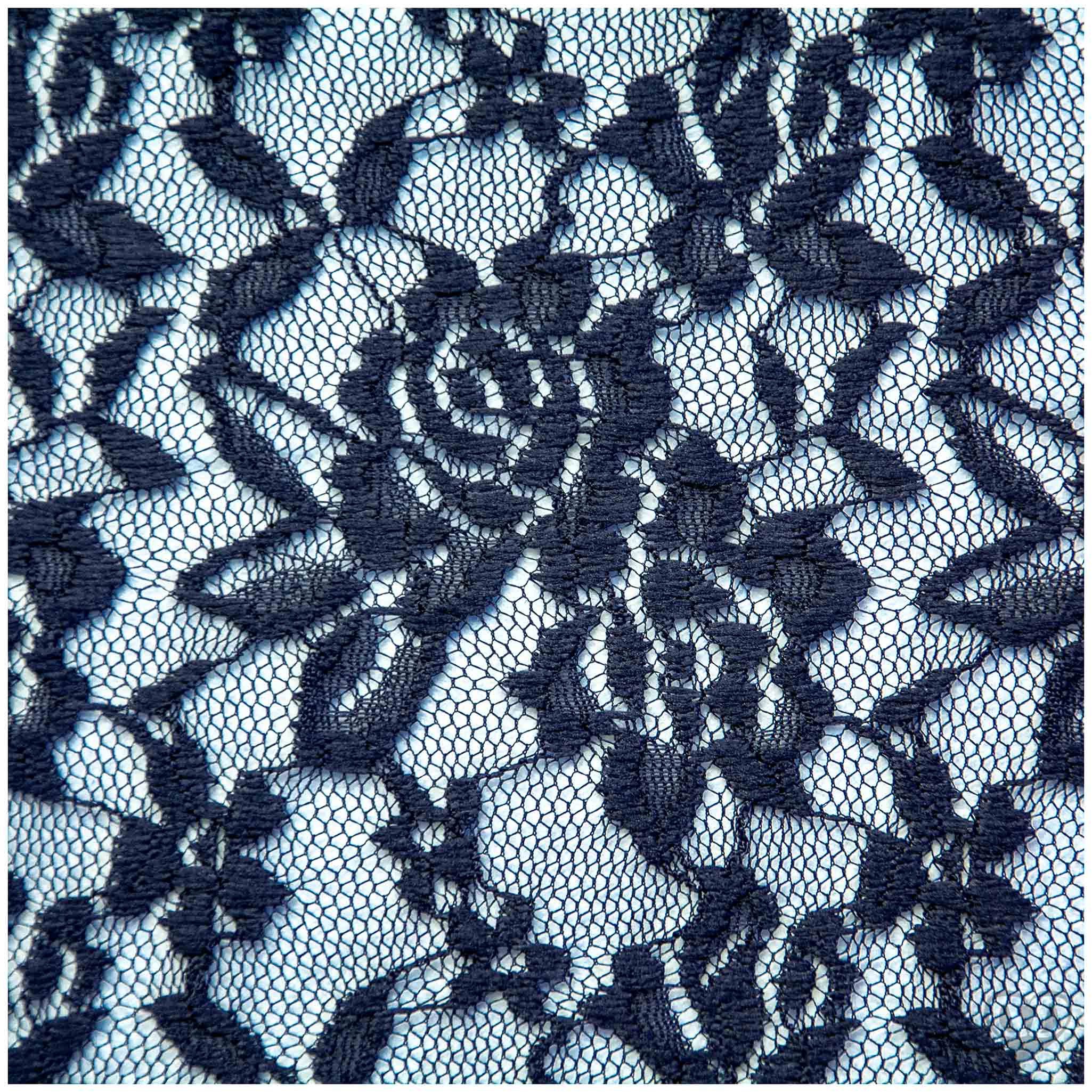 maDDma Stoff Spitzenstoff elastisch Meterware 145cm breit Blumenmuster 145g/m², nachtblau