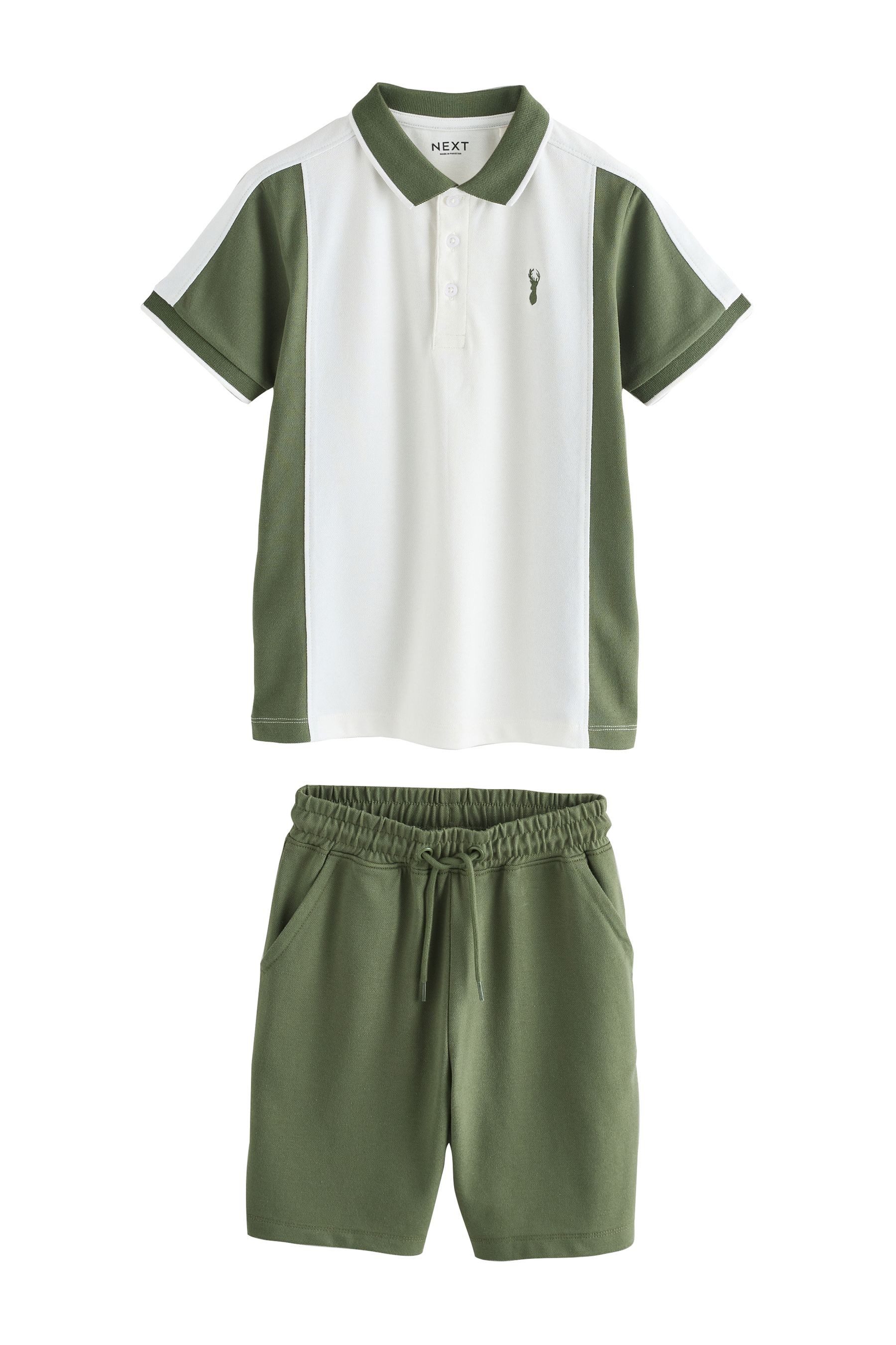Next Shirt & Shorts Poloshirt mit Blockfarben und Shorts (2-tlg)