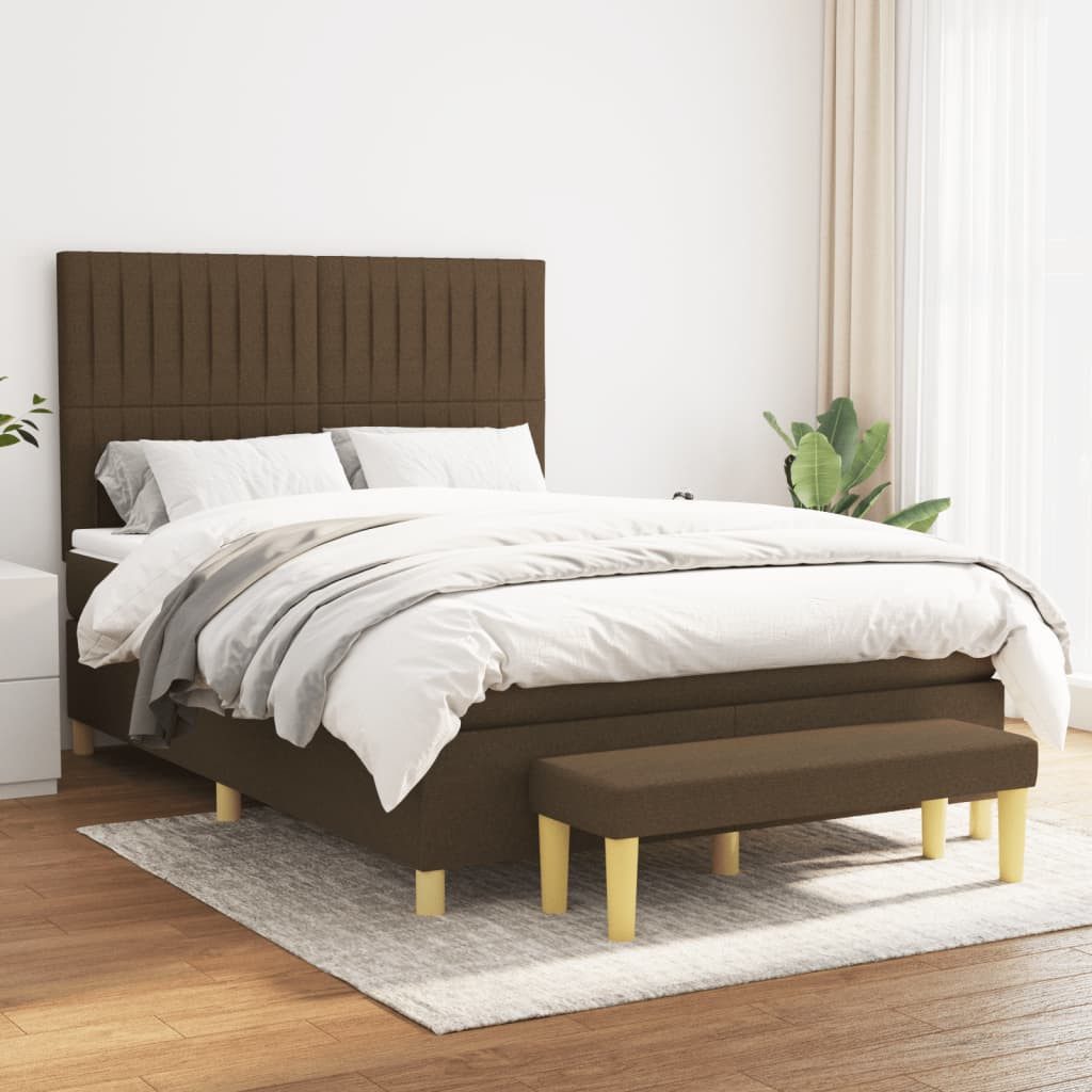 vidaXL Boxspringbett Boxspringbett mit Matratze Dunkelbraun 140x200 cm Stof günstig online kaufen