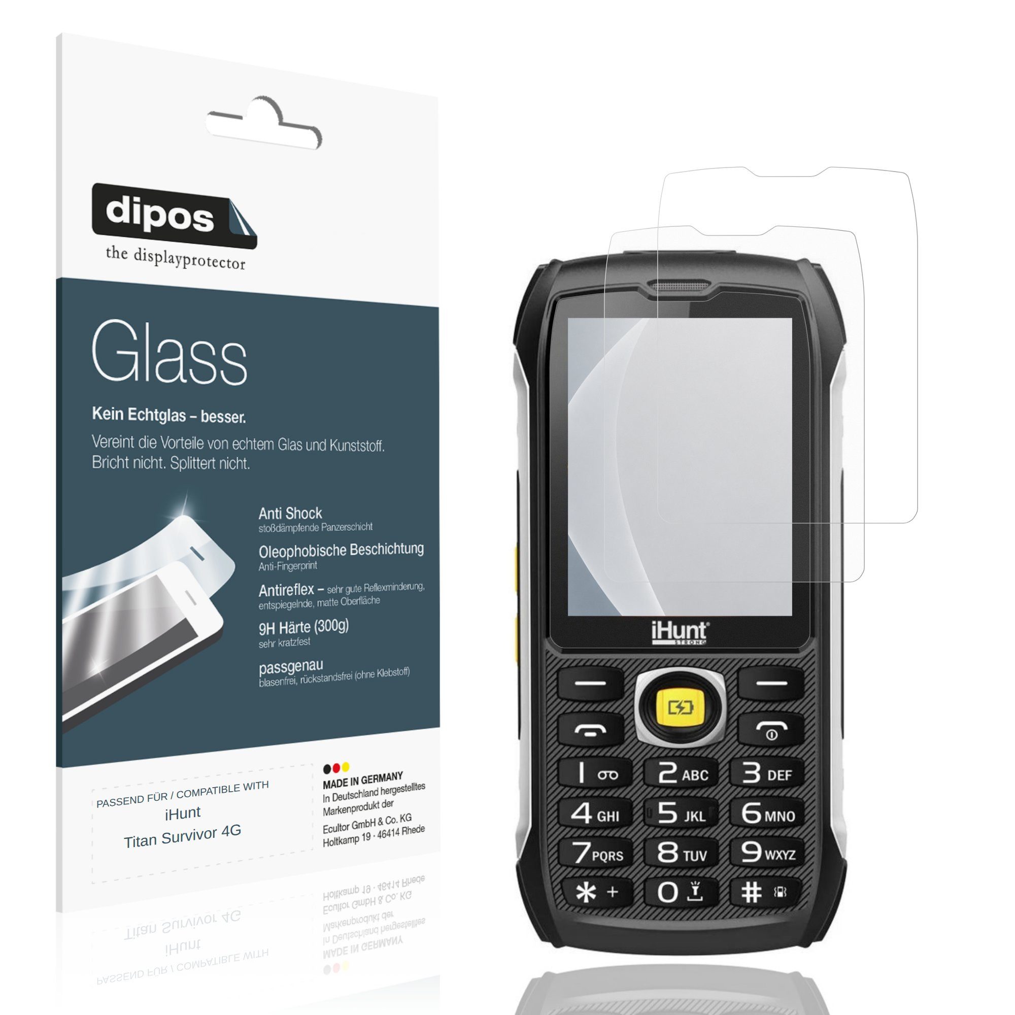 dipos Displayschutzfolie Schutzfolie für iHunt Titan Survivor 4G, 2 Stück, Displayschutz Schutz Folie Made in Germany
