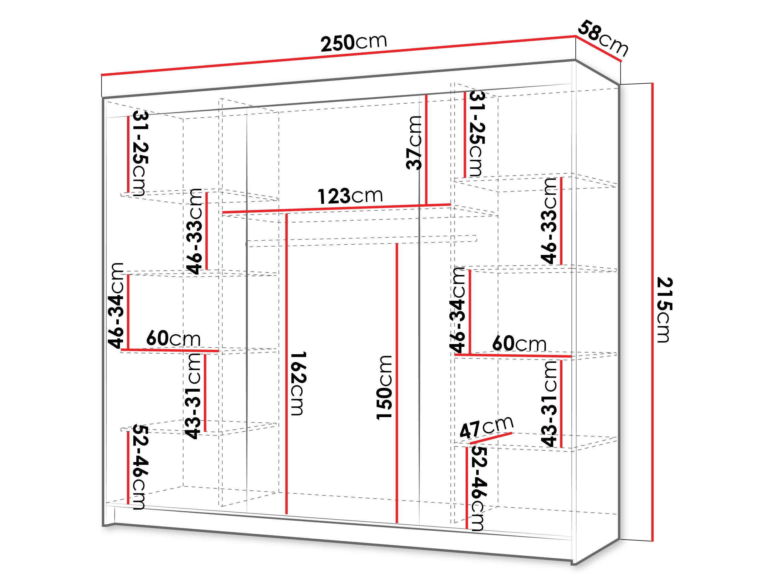 MIRJAN24 Kleiderschrank Infinity I 250 (mit drei Schwebetüren) 250x58x200 cm, mit Kleiderstange – Bild 4 von 5