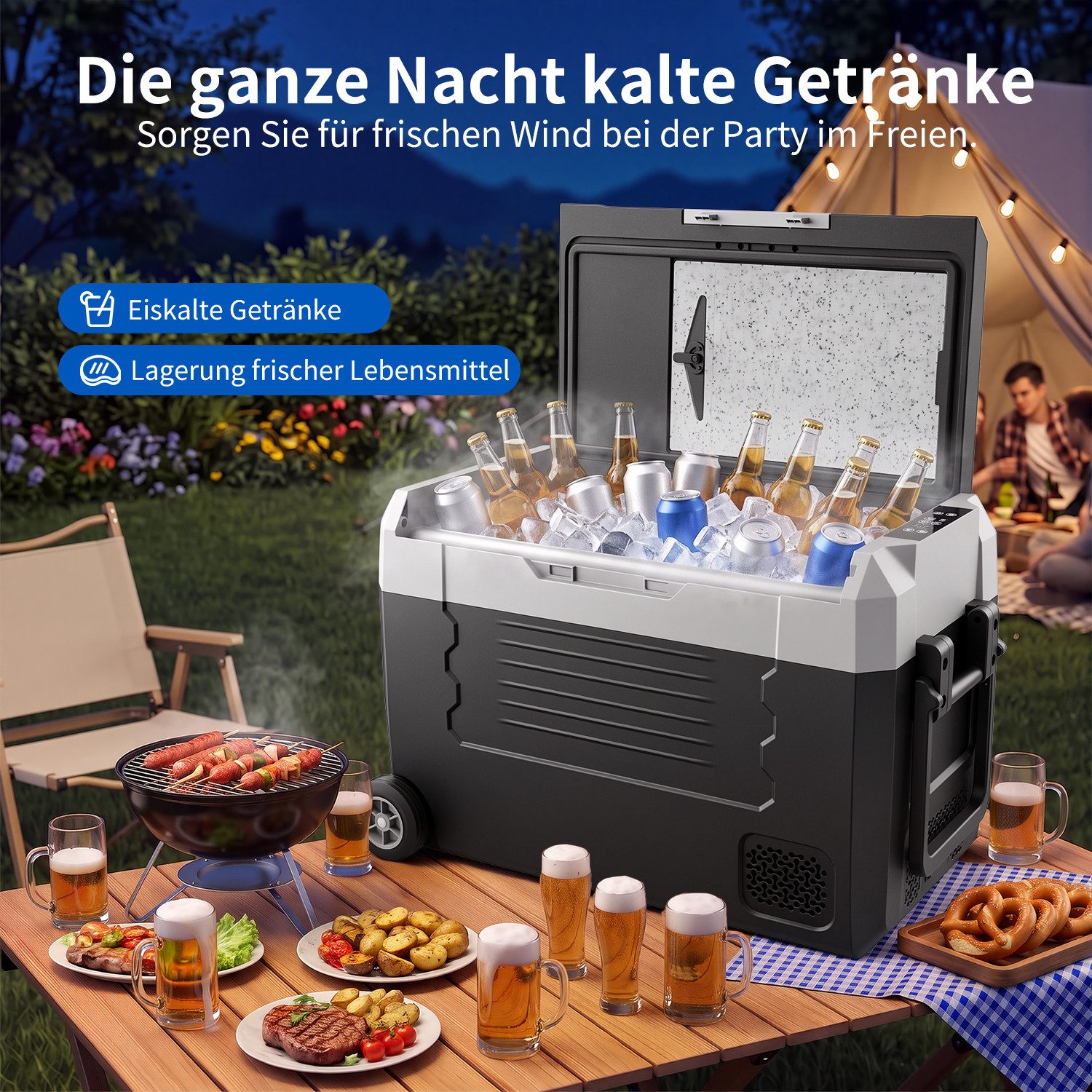 oyajia Elektrische Kühlbox Kompressor Gefriertruhe mobiler Kühlschrank, Kühltruhe, Gefrierbox, 45 l, Dual-Zone (20°C bis +20°C), 12V/24V/230V – mit Rollen, Tren – Bild 4 von 5