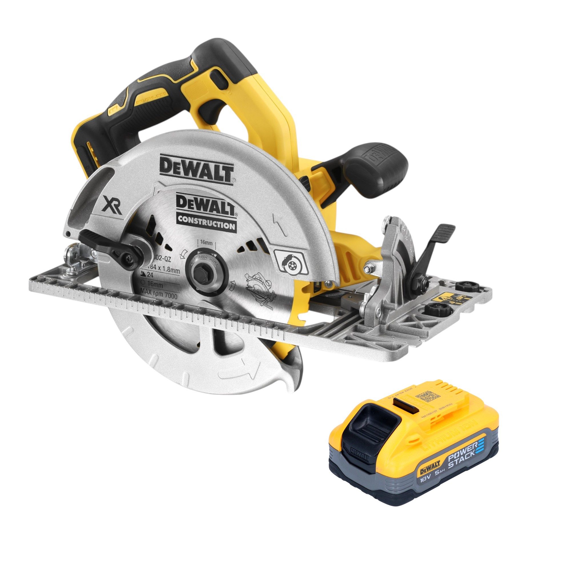 DeWalt Kompakt-Handkreissäge DCS 572 N Akku Handkreissäge 18 V 184 mm + 1x Powerstack Akku 5,0 Ah