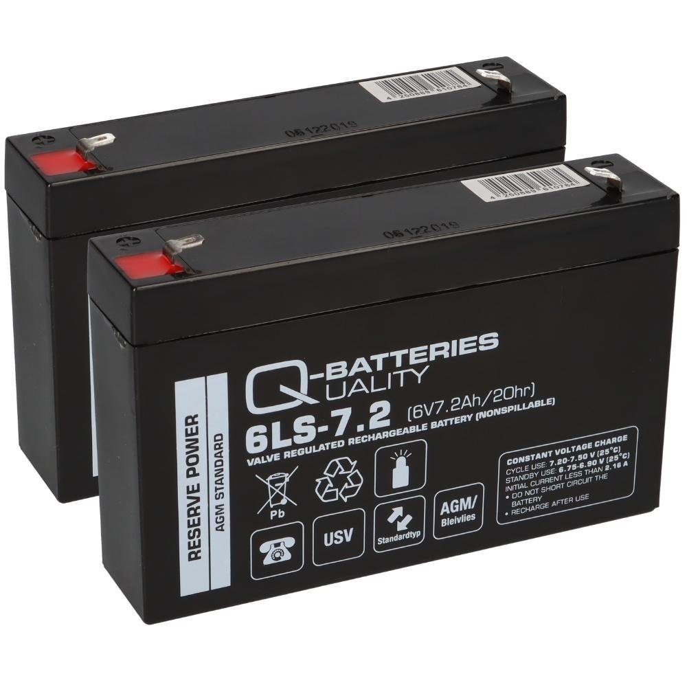 6LS-7.2 VRLA Akku Q-Batteries 6V Q-Batteries Blei-Vlies 2x AGM Bleiakkus 7,2Ah