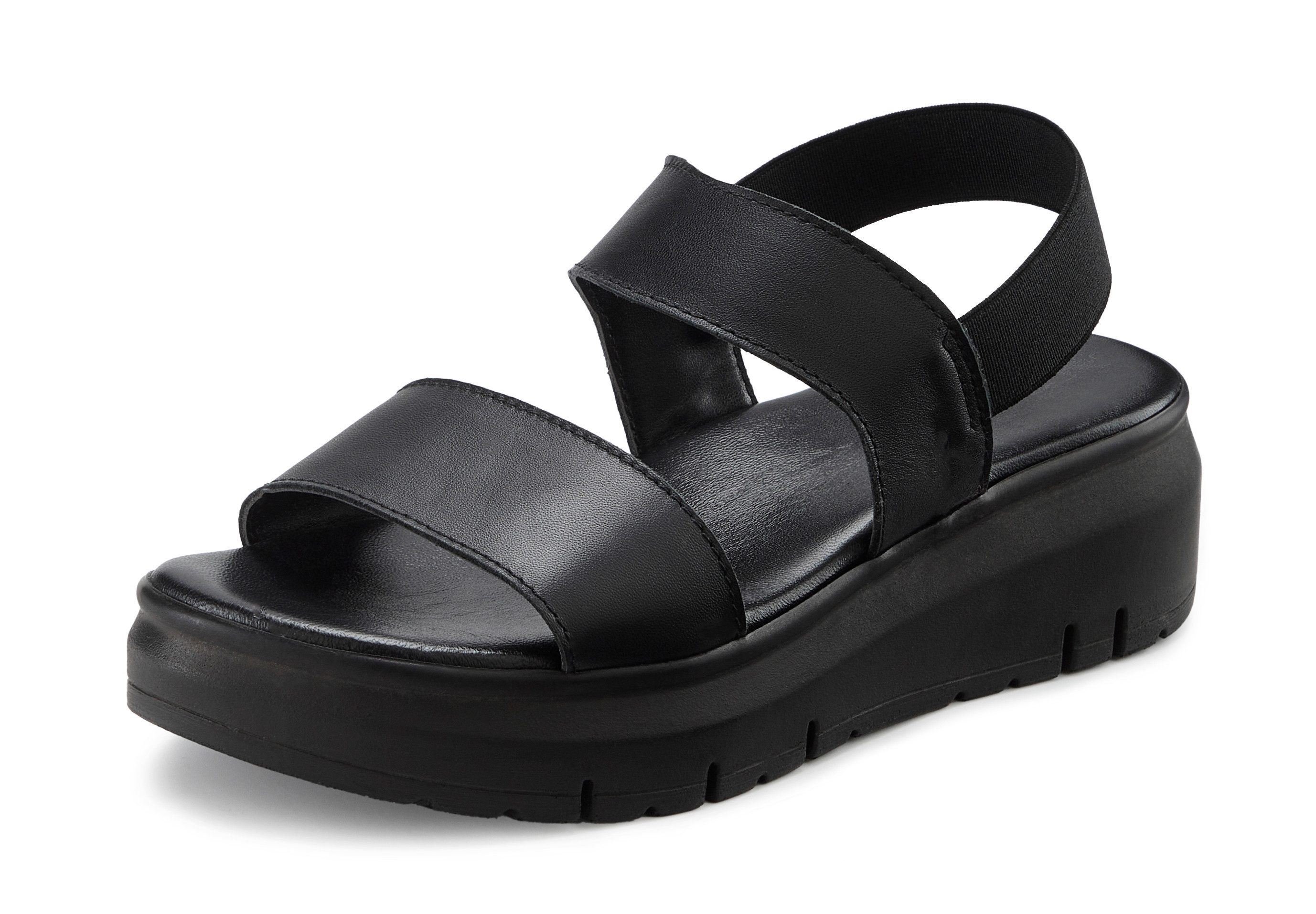 French Connection Sommerschuhe, Sandalette, Ledersandalette, offener Schuh, Ledersandale Sandale NEU aus hochwertigem Leder mit leichtem Keilabsatz und Plateausohle