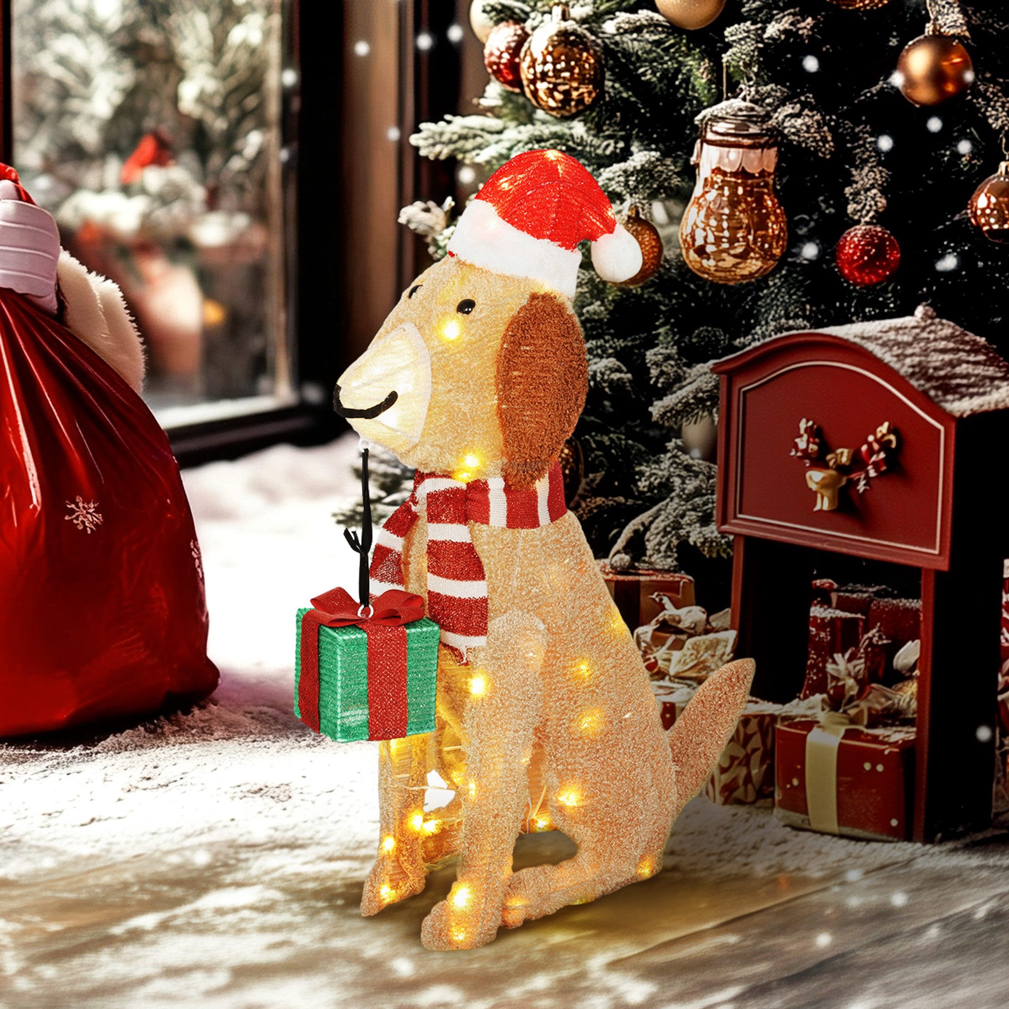Outsunny Weihnachtsfigur Weihnachtsdekoration Beleuchteter Weihnachtswelpe Beleuchtet Gelb (Weihnachtsdekoration, 1 St., Beleuchteter Weihnachtswelpe), für den Innen- und Außenbereich, Gelb