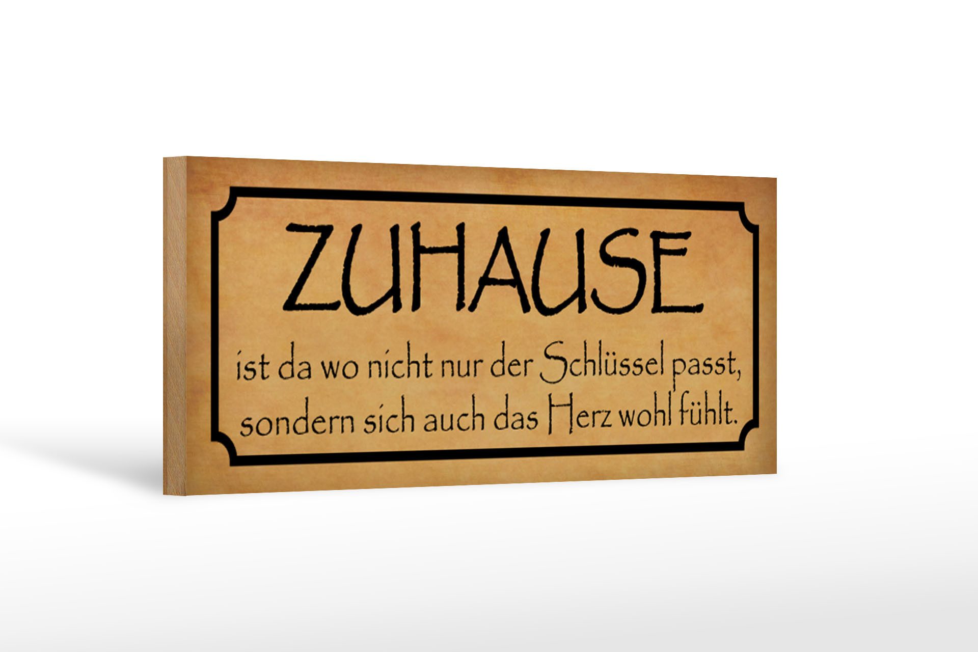 Femer GmbH Holzbild Spruch 27x10cm Zuhause wo das Herz wohl fühlt, Küche Haus Garten, Sprüche Zitate Lustiges (1 St), Glatte Holzfaserplatte (MDF), vorn beschichtet