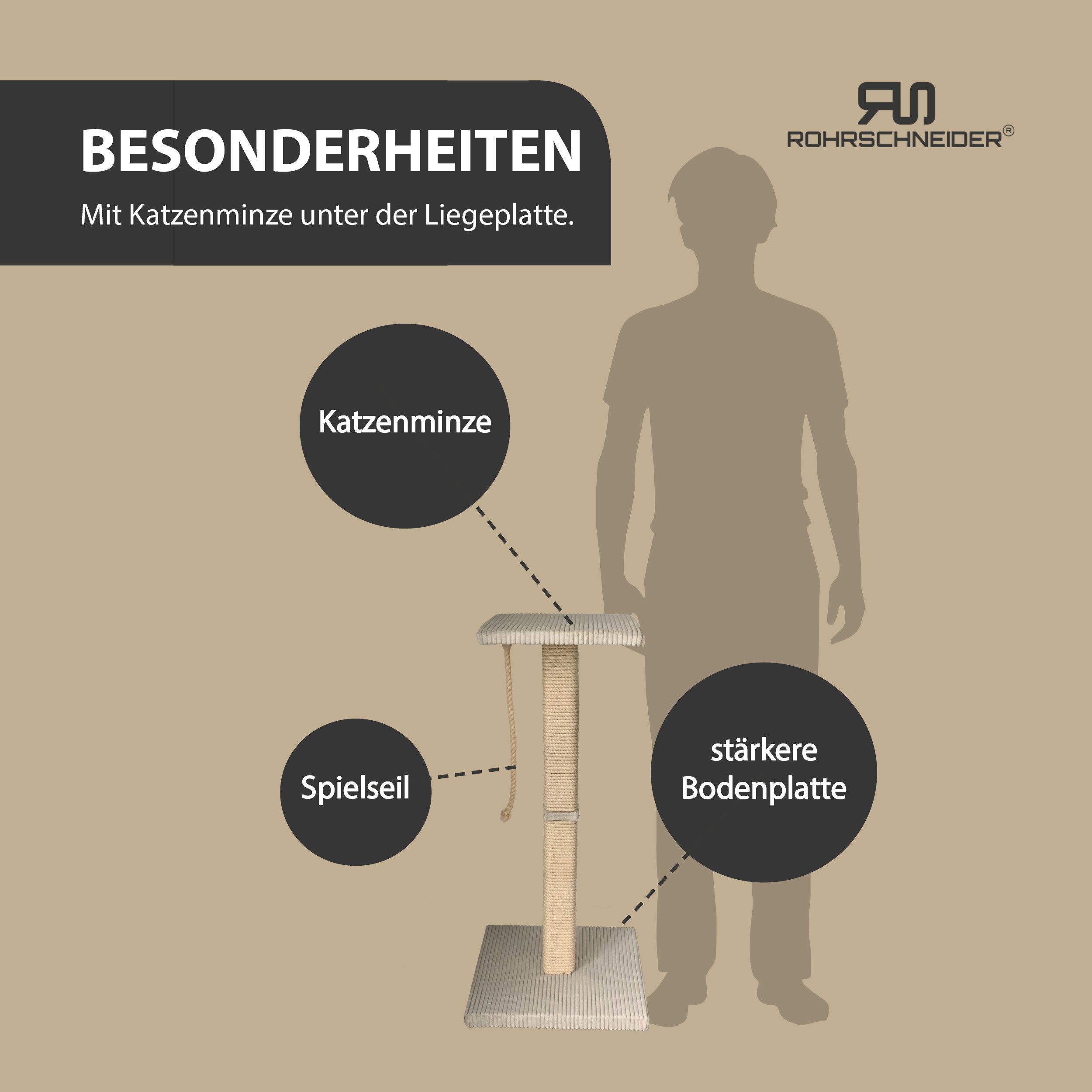 Rohrschneider Kratzbaum Katzen Kratzbaum Emmi 77 cm Echtholz Cordstoff beige, gepolsterte Liegefläche mit Katzenminze, Vollholz