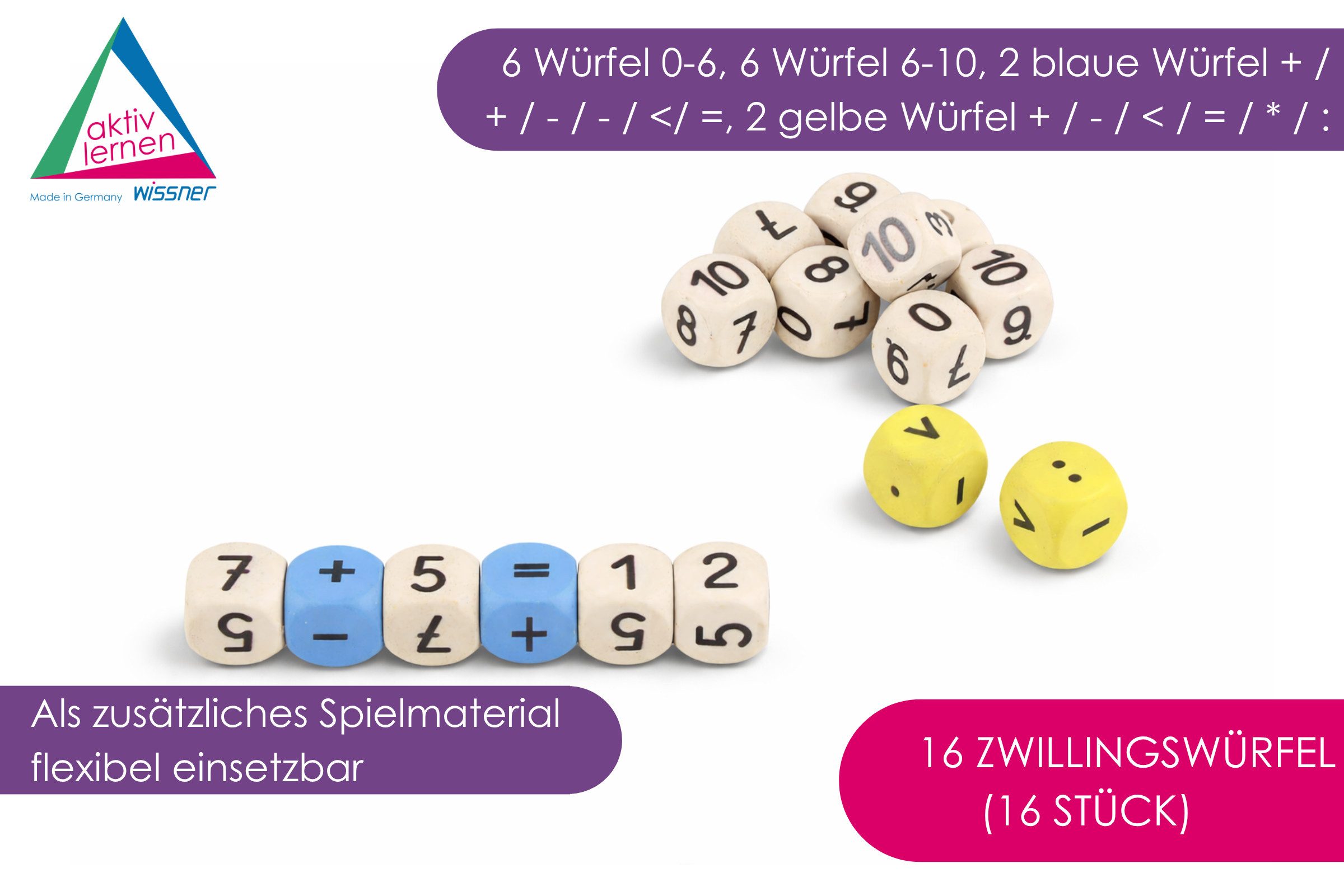 Wissner® aktiv lernen Lernspielzeug Zwillingswürfel (16 Stück)