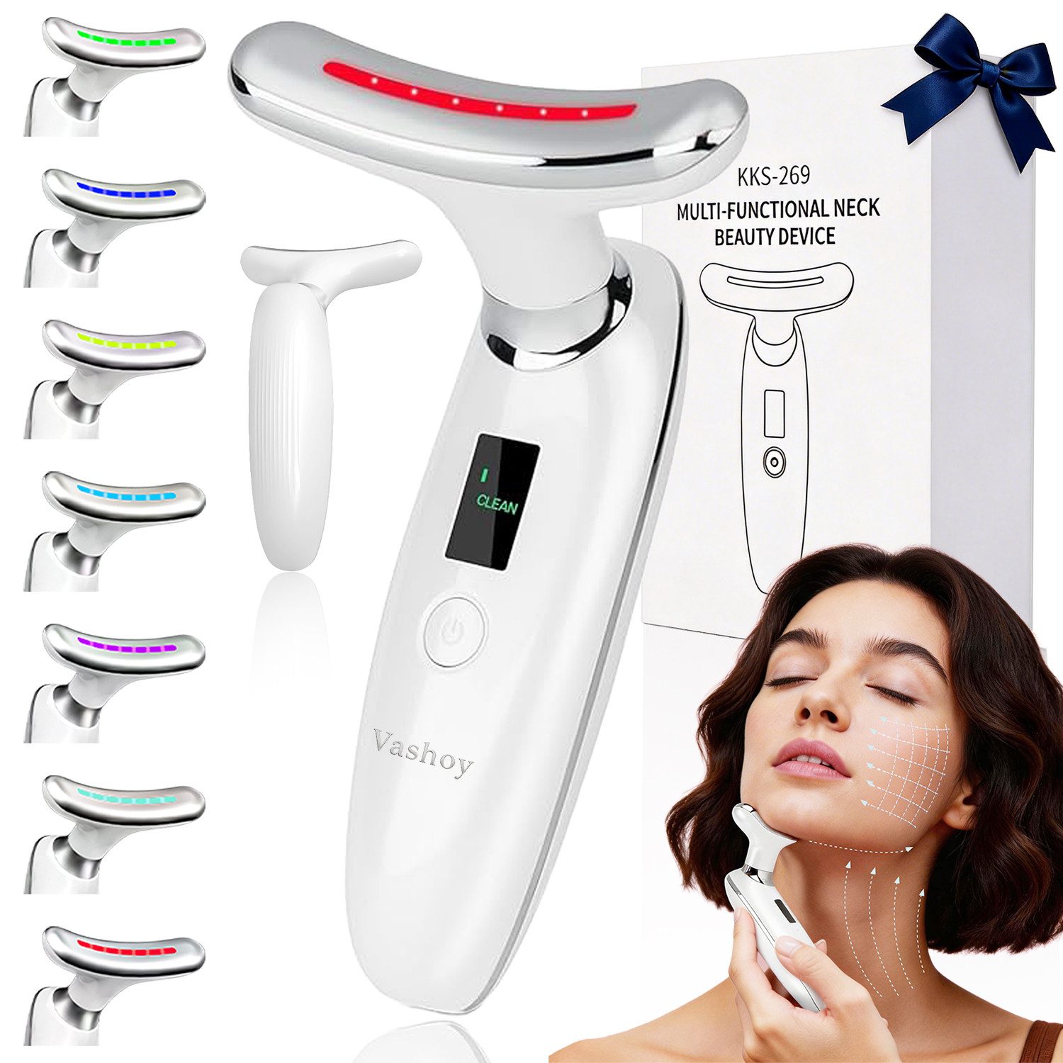 Vashoy Gesichtsmassagegerät Schönheitsapparat 45°C Beauty-Gesichtsgerät Mit EMS für Gesichtspflege, 7 Massagemodi & LED-Therapie 1-tlg., Beautygeschenk, Anti Aging, EMS, Vibration,Rotlichttherapie, Ideal für die tägliche Pflegeroutine,Geschenke für Damen