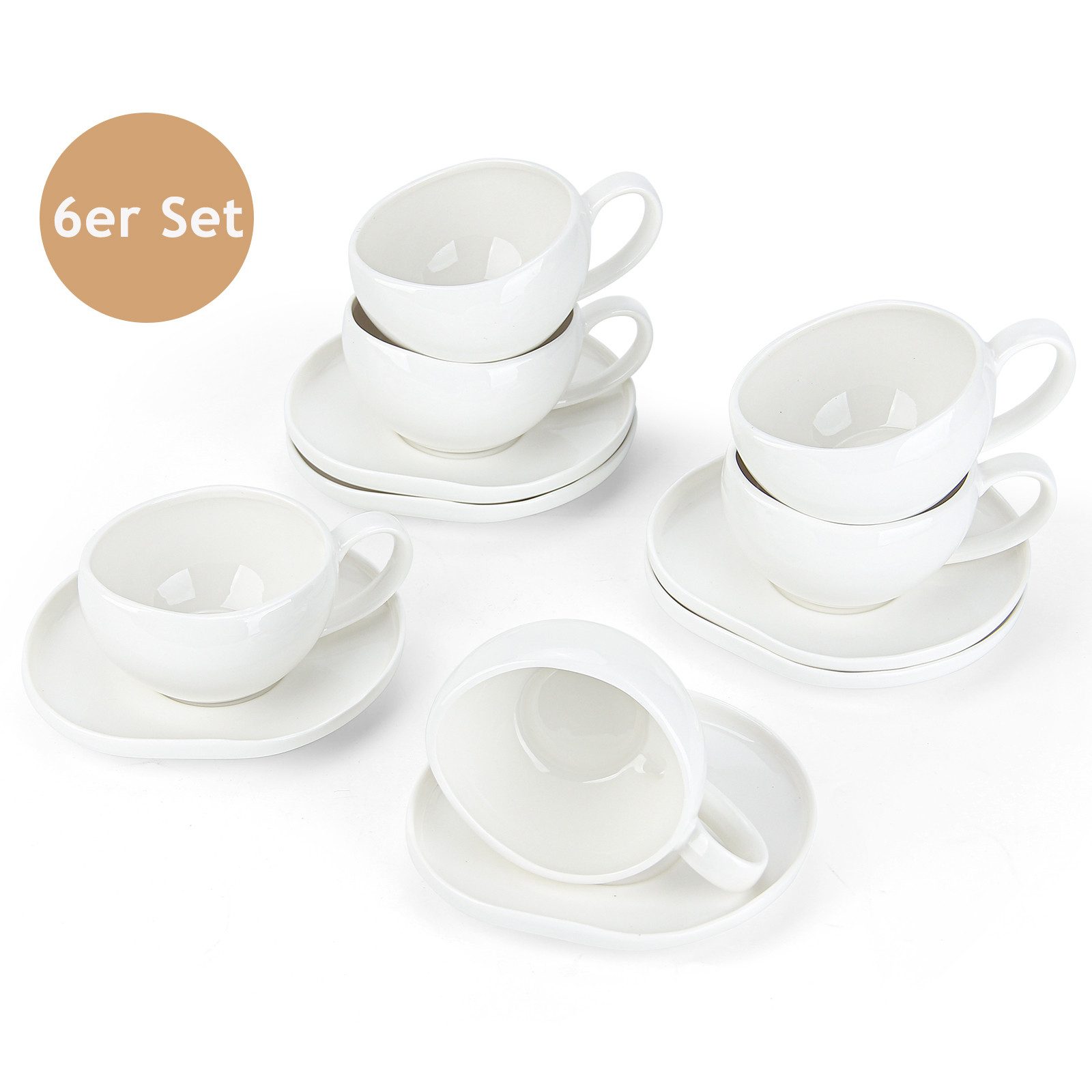 HOMELUX Tasse 12 Stück Tassen Set 200ml Kaffeetassen Cappuccinotassen Teetasse Weiß, 12-tlg., Keramik, Mokkatasse für 6 Personen mit Untertassen, Spülmaschinenfest