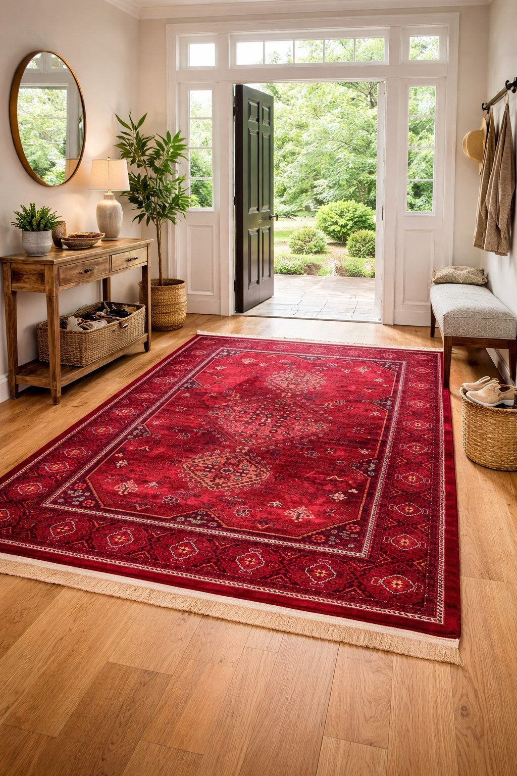 Vimoda Orientteppich ROYAL, in modern Rot mit eleganten Fransen luxuriös, ca. 2500 g/m², rechteckig, Höhe: 10 mm, weich, pflegeleicht, orientalisches Muster, für Wohnzimmer & Flur