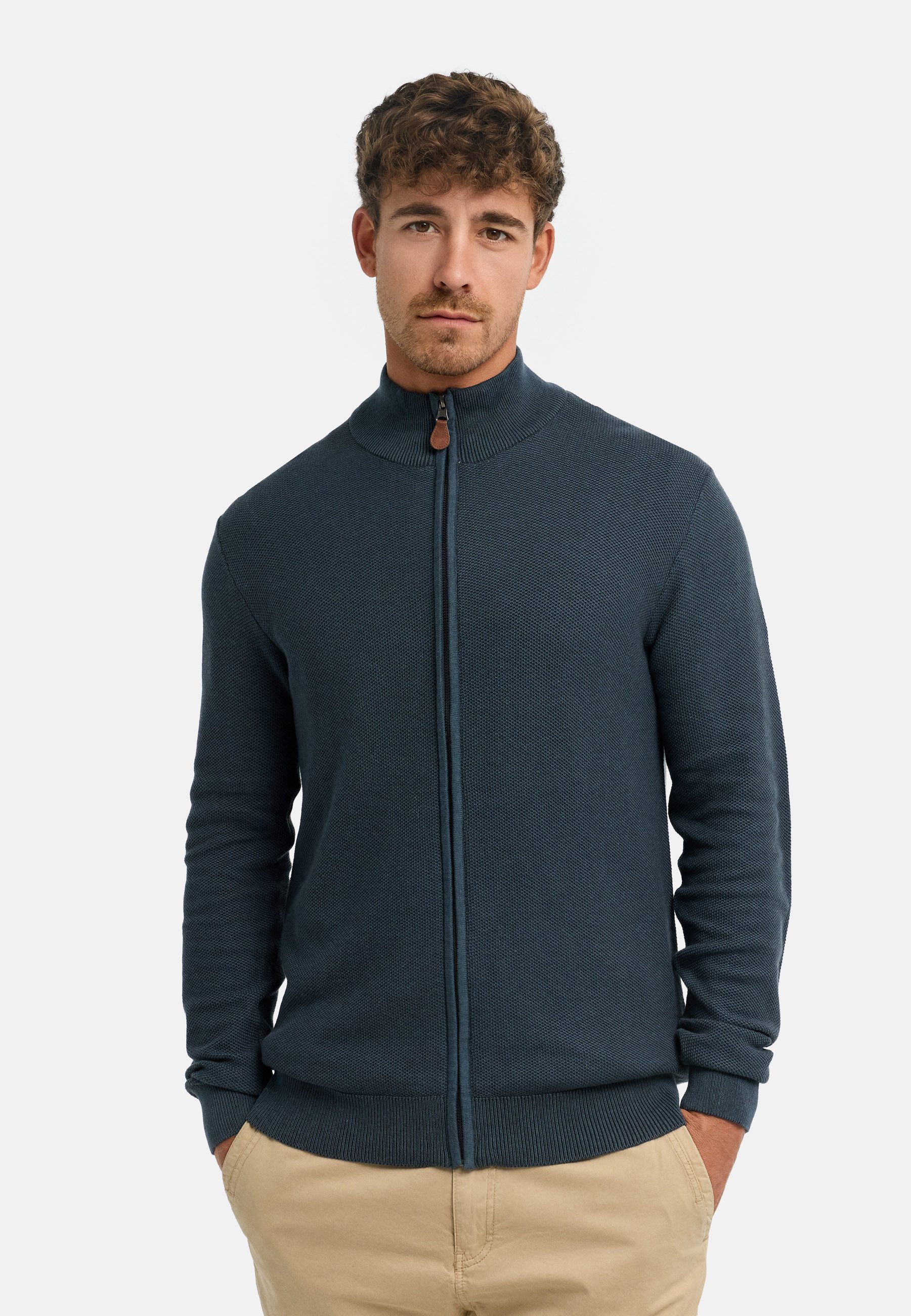 INDICODE Strickjacke Herren INJexi Cardigan Baumwolle Freizeitjacke Zweifarbig strukturiert, gerade Passform, gerippte Bündchen