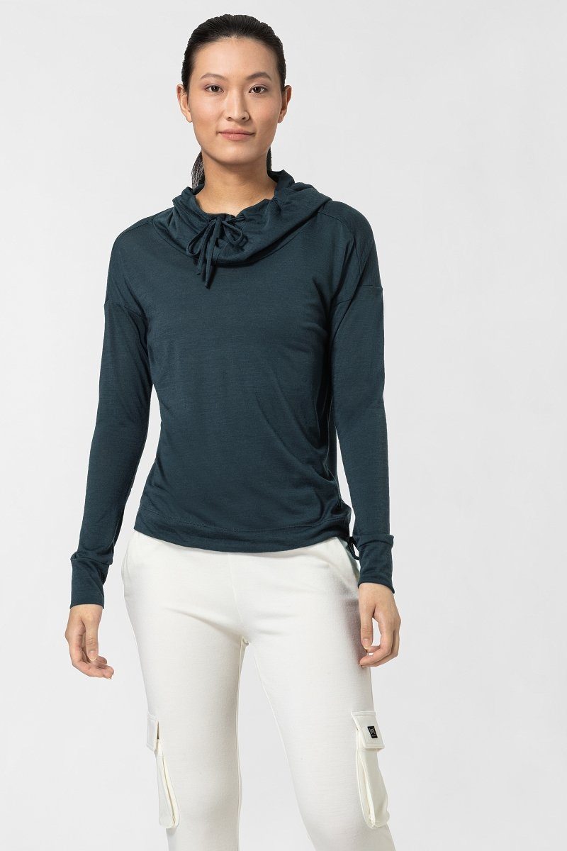 SUPER.NATURAL Hoodie für Damen aus Merino W FUNNEL HOODIE leichtes Longsleeve mit Kapuze