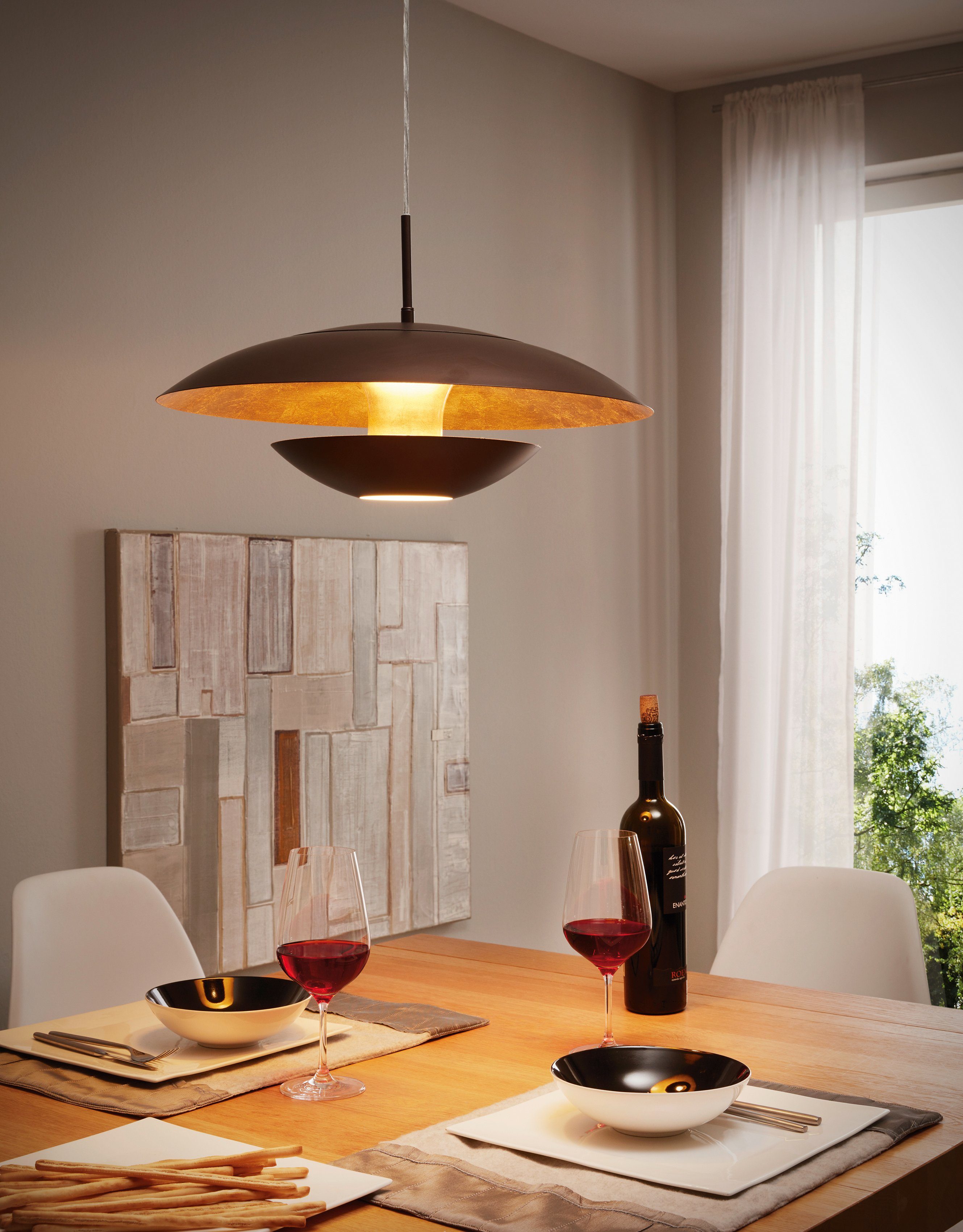 EGLO Hängeleuchte NUVANO Pendellampe, Stahl, IP20, E27, Esstischlampe, Retro, Hängelampe, ohne Leuchtmittel, Hängeleuchte, H110 x Ø48 cm, braun, gold, 1X60W exkl.