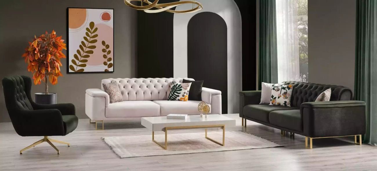 3 Italy Holz Sofa in 3-Sitzer Teile, Modern Stoff, Design 1 Weiß Luxus Made Sitzer JVmoebel Elegantes Möbel