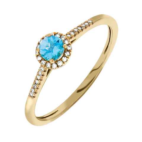 Firetti Diamantring Schmuck Geschenk Gold 375 Damenring Goldring Farbstein Edelstein Topas, mit Blautopas (behandelt) - mit Diamanten