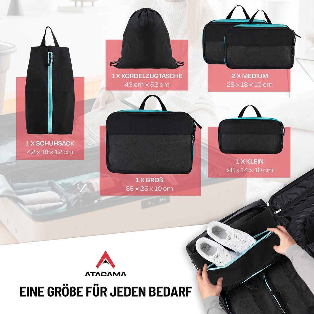 Atacama Packsack Daypack Packsack mit Sichtfenster 6er-Set, Packtaschen mit Kompression für Rucksack Koffer Dual-Taschen – Bild 4 von 5