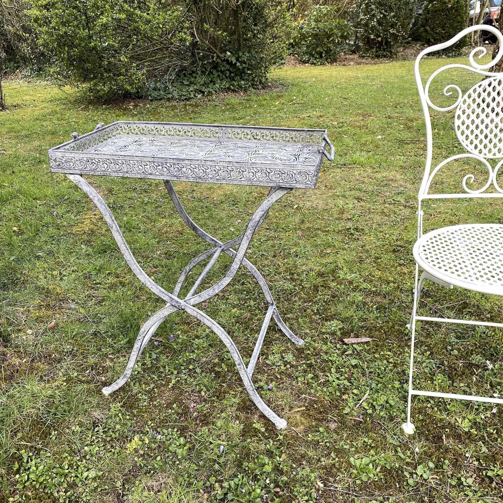 Aubaho Gartentisch Butlers Klapptisch Gartentisch tray Metall grau Serviertisch Ant Tisch