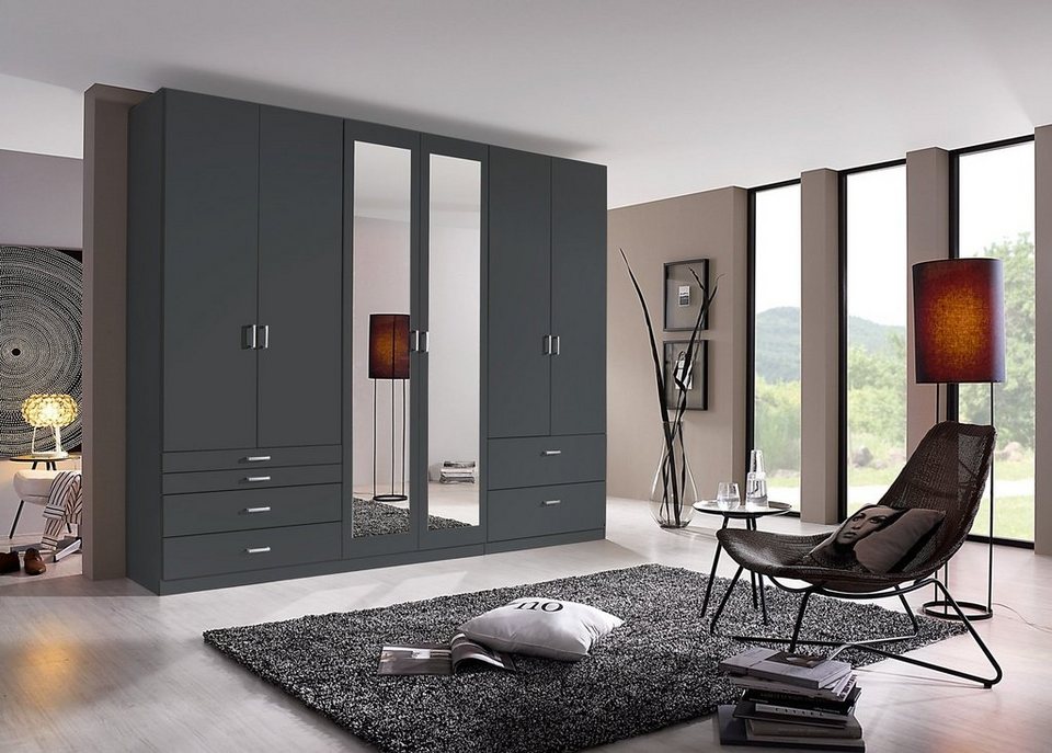 rauch Drehtürenschrank Kleiderschrank WILDBERG, Grau-Metallic Dekor, B 271  cm x H 210 cm, 6 Türen, 6 Schubladen, mit Spiegel