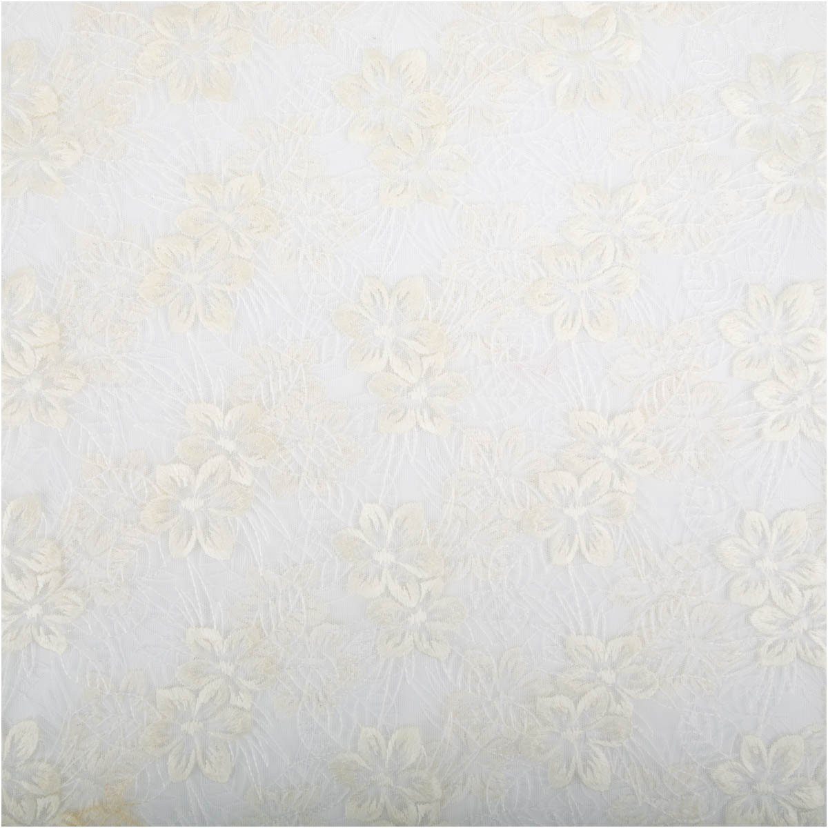 SCHÖNER LEBEN. Stoff Tüllstoff Meterware mit Blumenstickerei wollweiß 140cm, bestickt