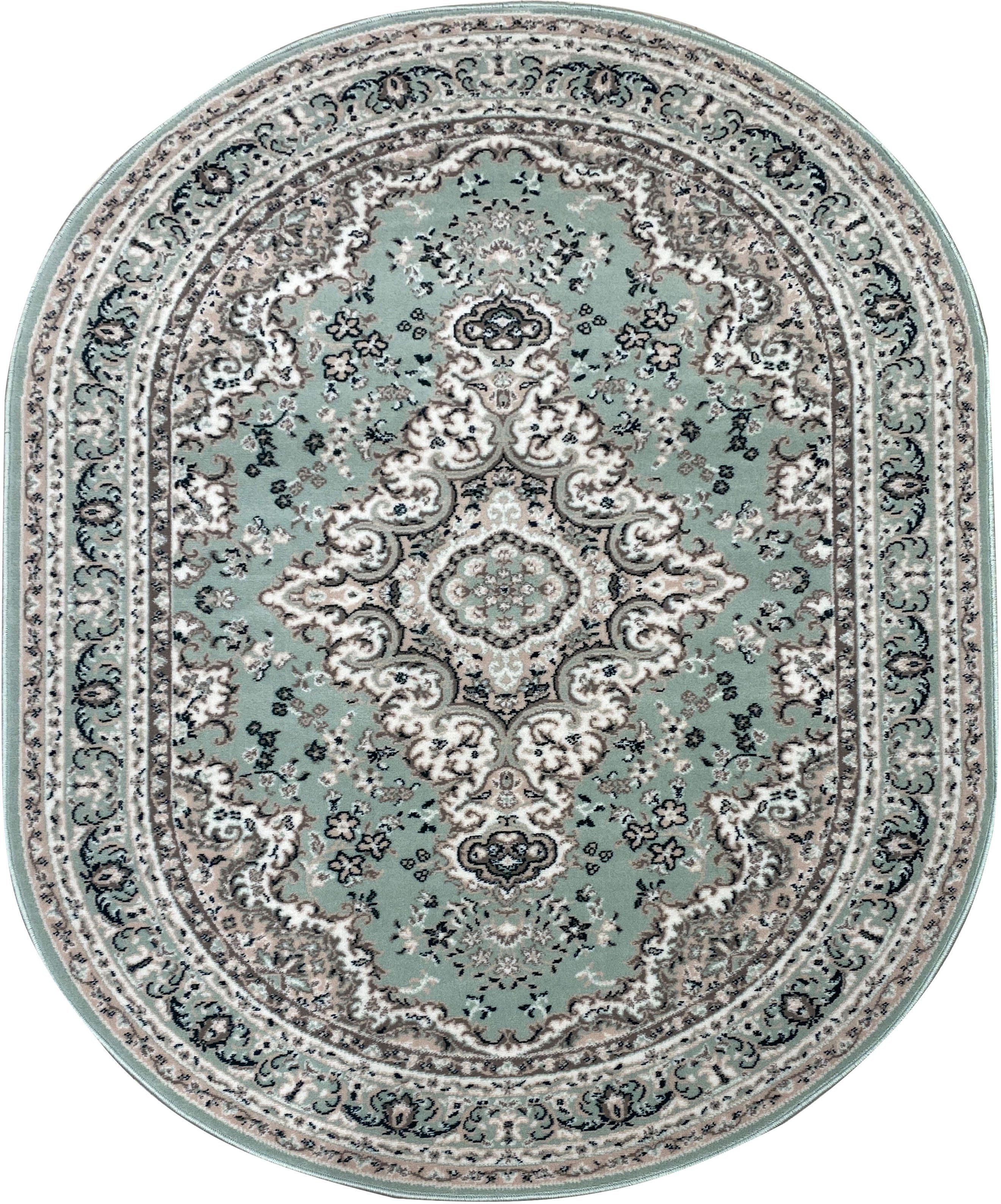 my home Teppich Oriental, Made in Belgium, oval, Höhe: 7 mm, Orient-Optik, mit Bordüre, Kurzflor, pflegeleicht, elegant