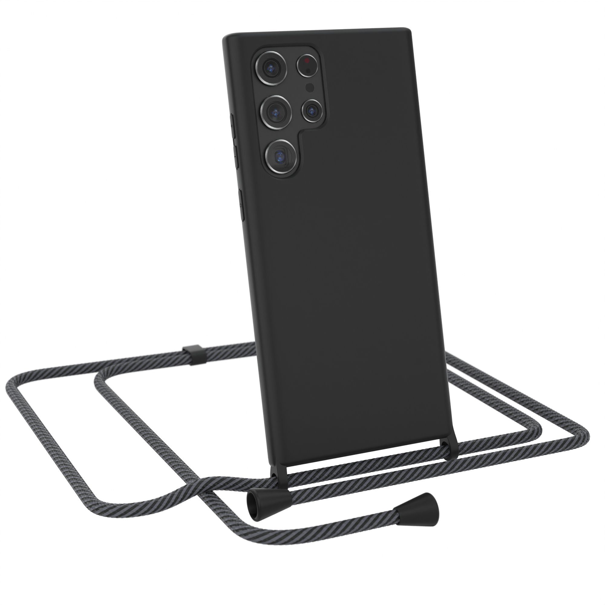 EAZY CASE Handykette Runde Silikon Kette für Samsung Galaxy S22 Ultra 6,8 Zoll, Smartphonekette Cross Bag Silikonhülle Umhängetasche Anthrazit Schwarz