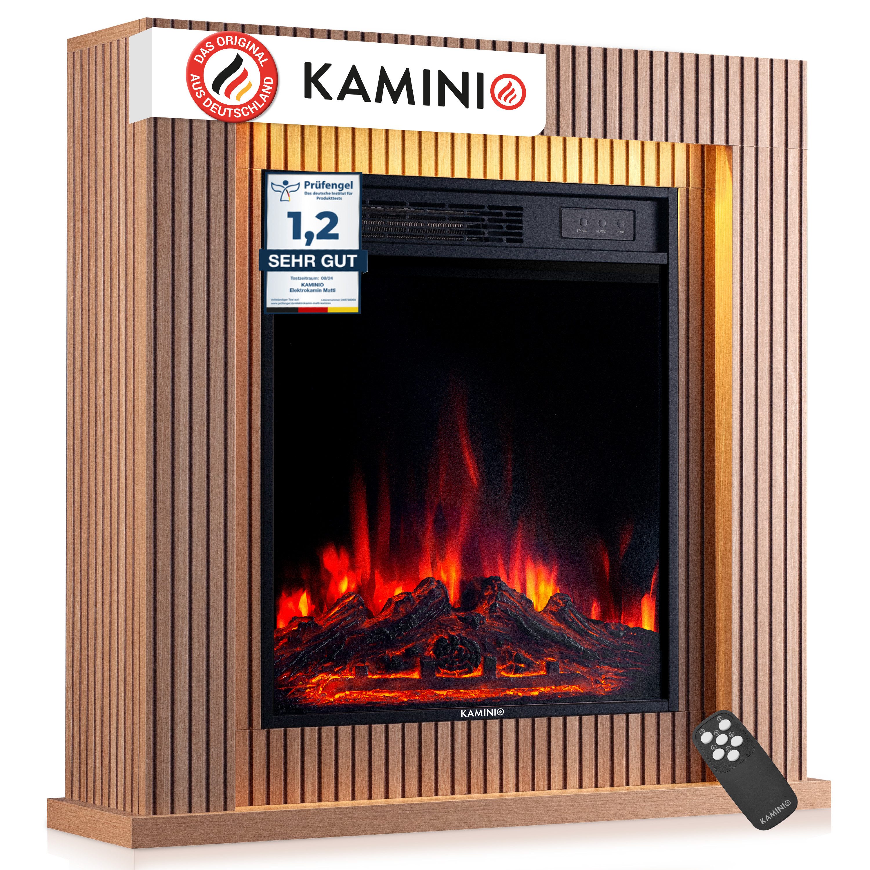 KAMINIO Elektrokamin MATTI, Elektrischer Kamin mit 3D-Flammeneffekt, Ambientelicht, Heizung 1800W