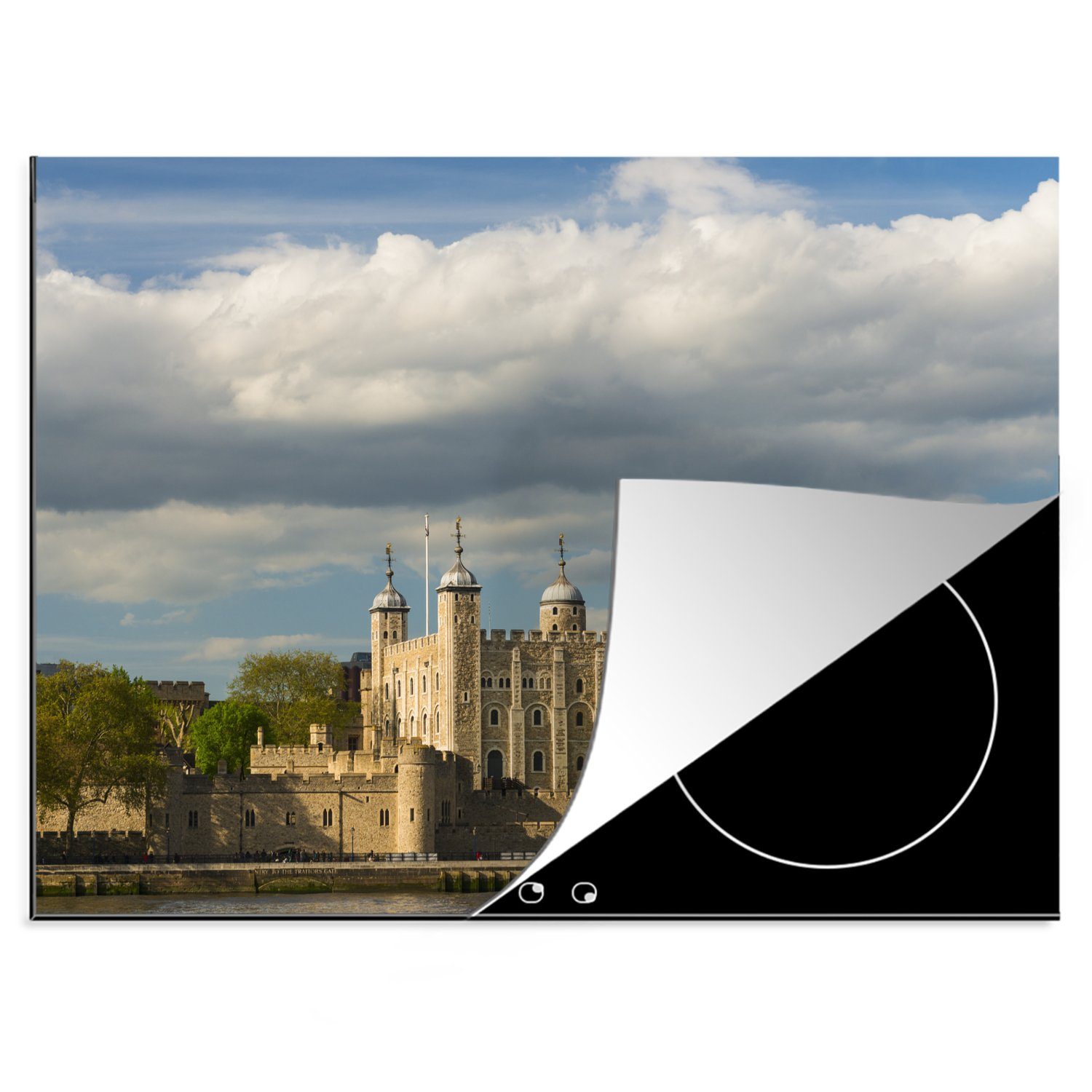 MuchoWow Herdblende-/Abdeckplatte Der Weiße Turm des Tower of London, Vinyl, (1 tlg), 70x52 cm, Mobile Arbeitsfläche nutzbar, Ceranfeldabdeckung