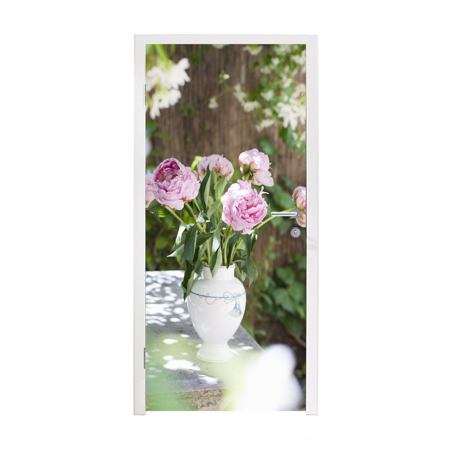 St), Fototapete Tür, bedruckt, für Matt, 75x205 Vase (1 cm Türaufkleber, Türtapete Garten, MuchoWow im