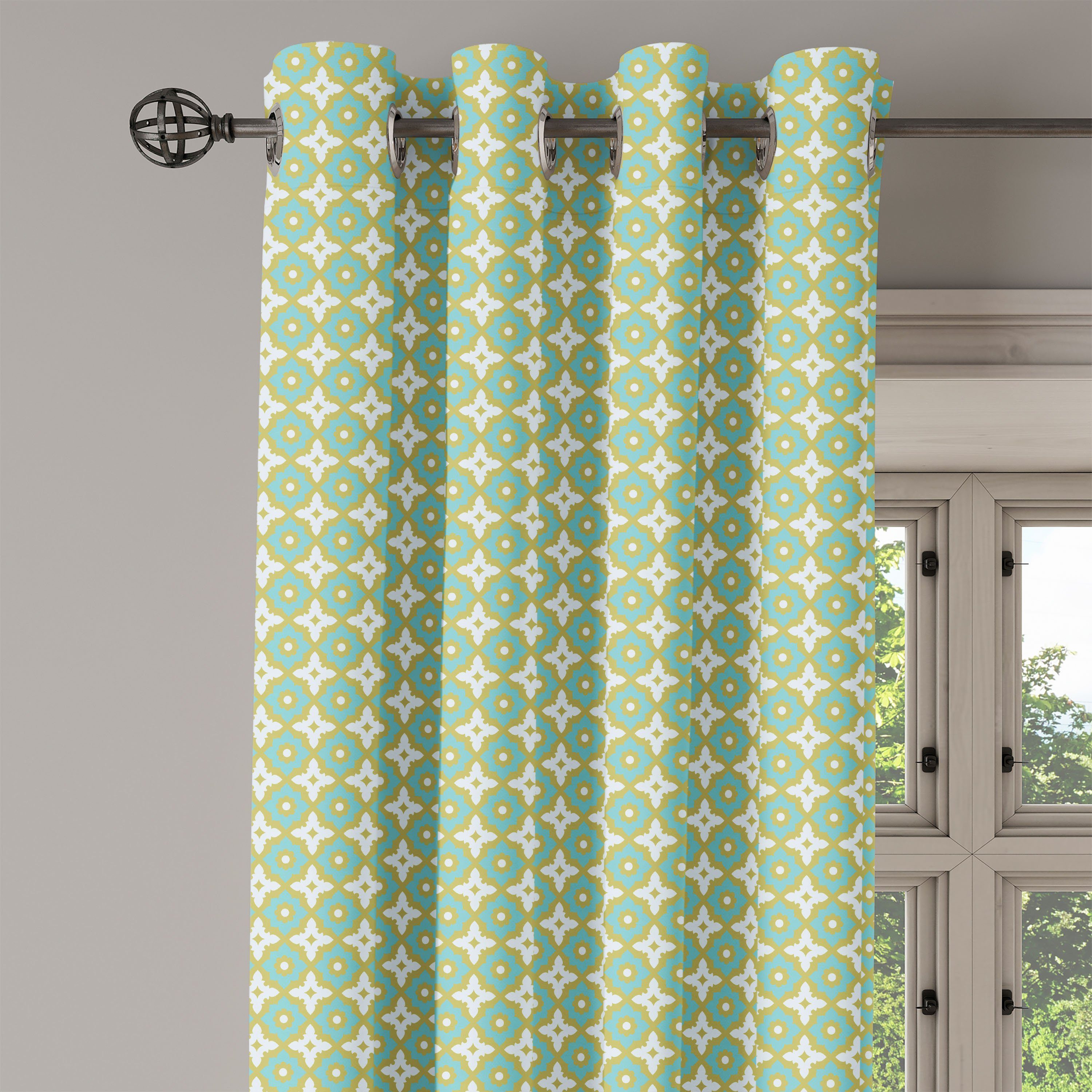 Schlafzimmer Töne Floral für Gardine Abakuhaus, Wohnzimmer, Dekorative orientalisch Verziert 2-Panel-Fenstervorhänge