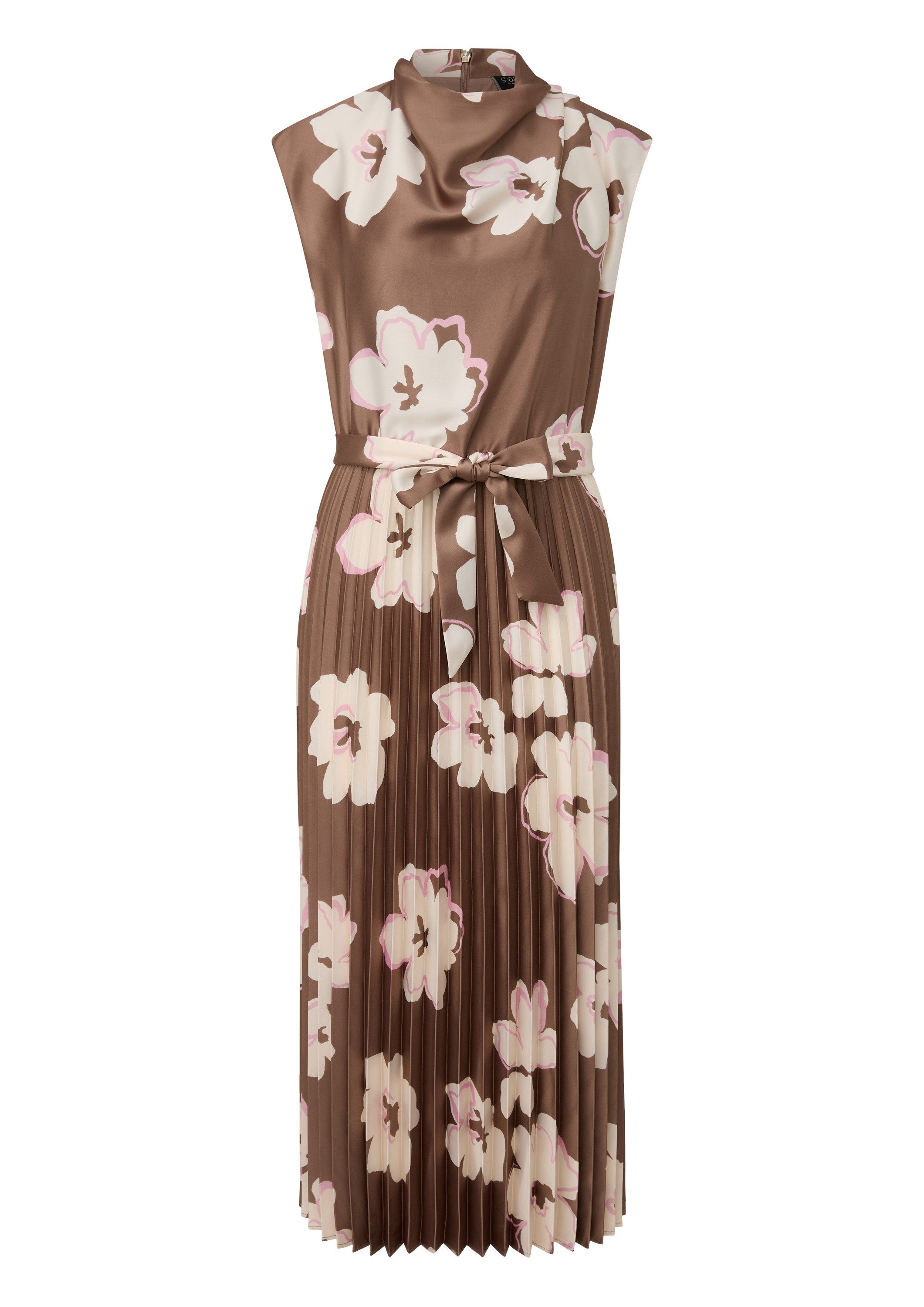 s.Oliver Midikleid Kleid Ärmelloses Satinkleid mit Plissee und Wasserfallau günstig online kaufen