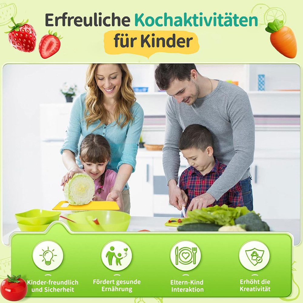 Zaewry Kinderkochmesser 17 teiliges Kinder Küchenmesser-Set,kindersicheres Kochset, mit Holzmesser, Schneidebrett und Schäler,Rollenspiel ab 3 Jahren
