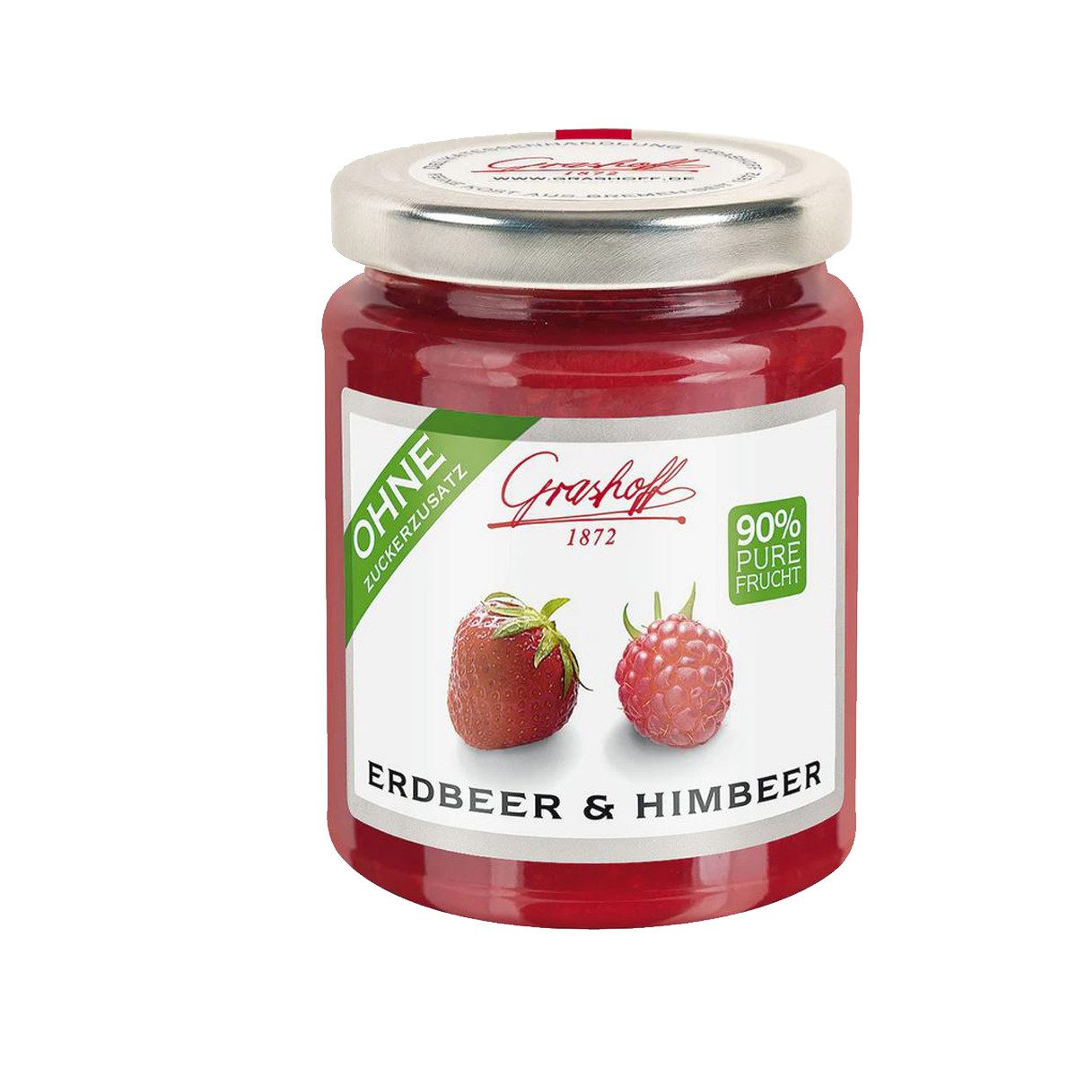 Grashoff Fruchtaufstrich, Grashoff Fruchtkonfitüre Erdbeer und Himbeer köstliche Symbiose 230g