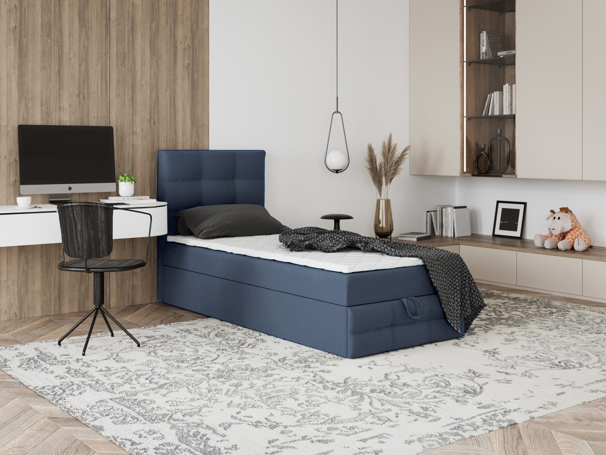 Godre Boxspringbett mit Bettkasten EWORA MINI 3 90x200 cm - Taschenfederkern Matratze (Bett + Matratze), Bett mit einem Kasten