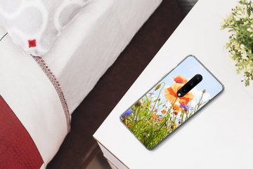 MuchoWow Handyhülle Blumen - Mohn - Frühling - Natur - Rot - Blau, Phone Case, Handyhülle OnePlus 7 Pro, Silikon, Schutzhülle