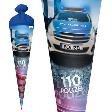 Roth Schultüte Polizei 110, 70 cm, rund, mit blauem Filzverschluss, Rot(h) Spitze