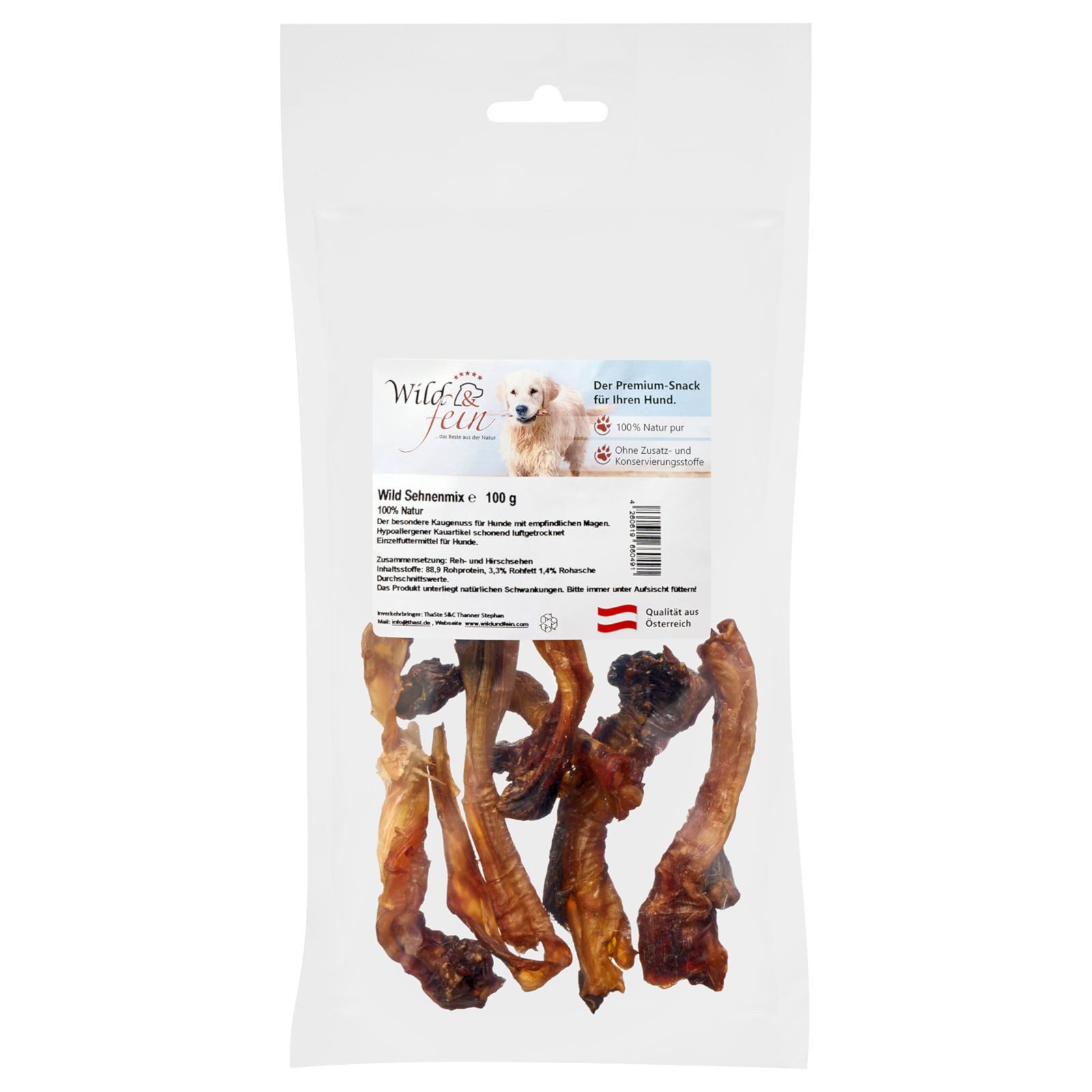 Wild & Fein Sehnenmix Wild, 100 g, Fettarmer Kauartikel für Hunde, Snack für: Hund