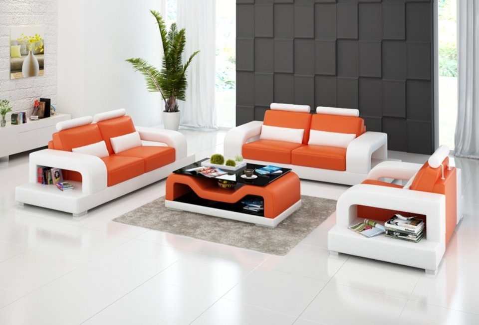 Ledersofas Schwarz-weiße Sofa Made Sitzer, in JVmoebel 3+2+1 Wohnlandschaft Europe
