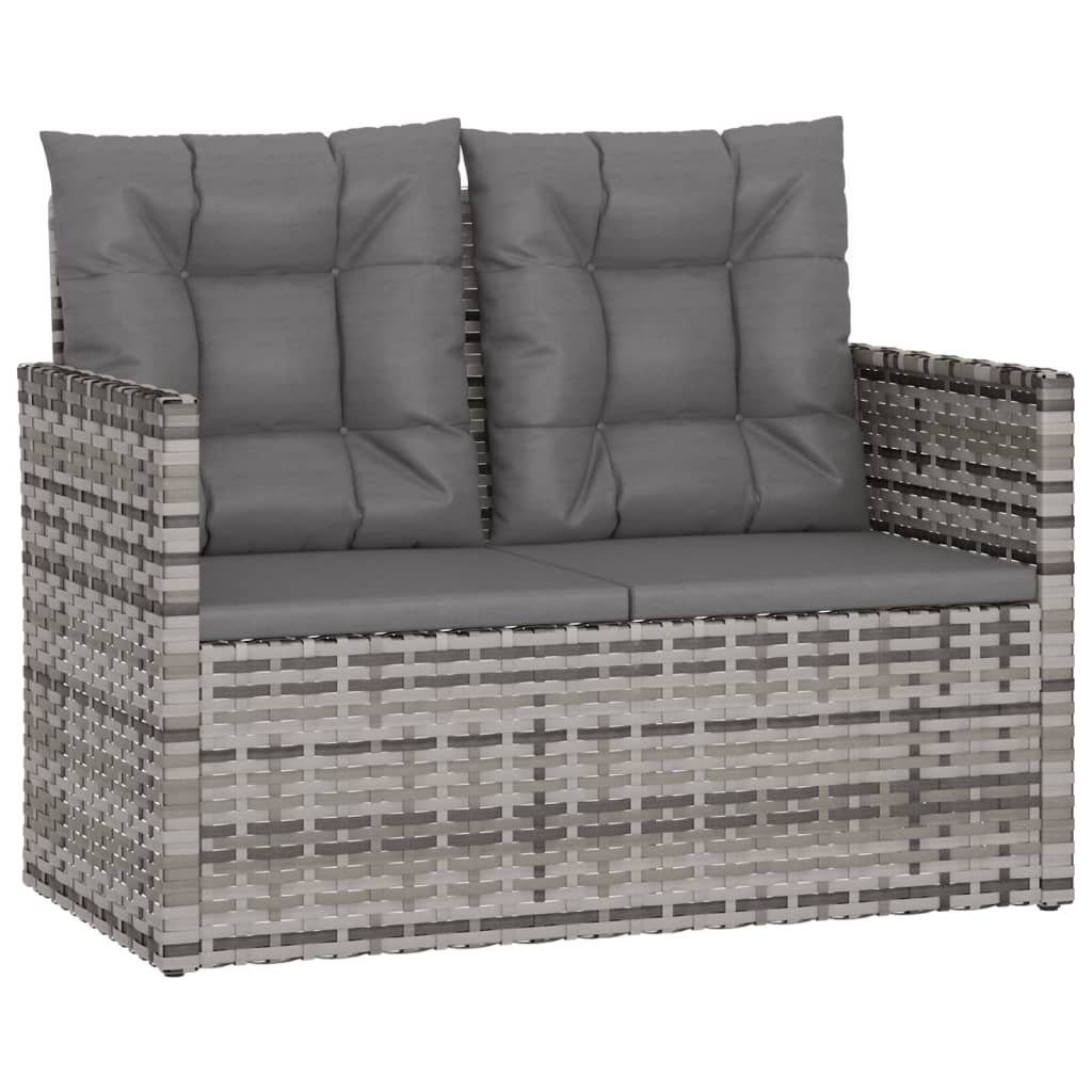 furnicato Gartenbank mit Kissen Grau 105 cm Poly Rattan (1-St., 1x Gartenbank, 2 x Sitzkissen, 2 x Rückenkissen)