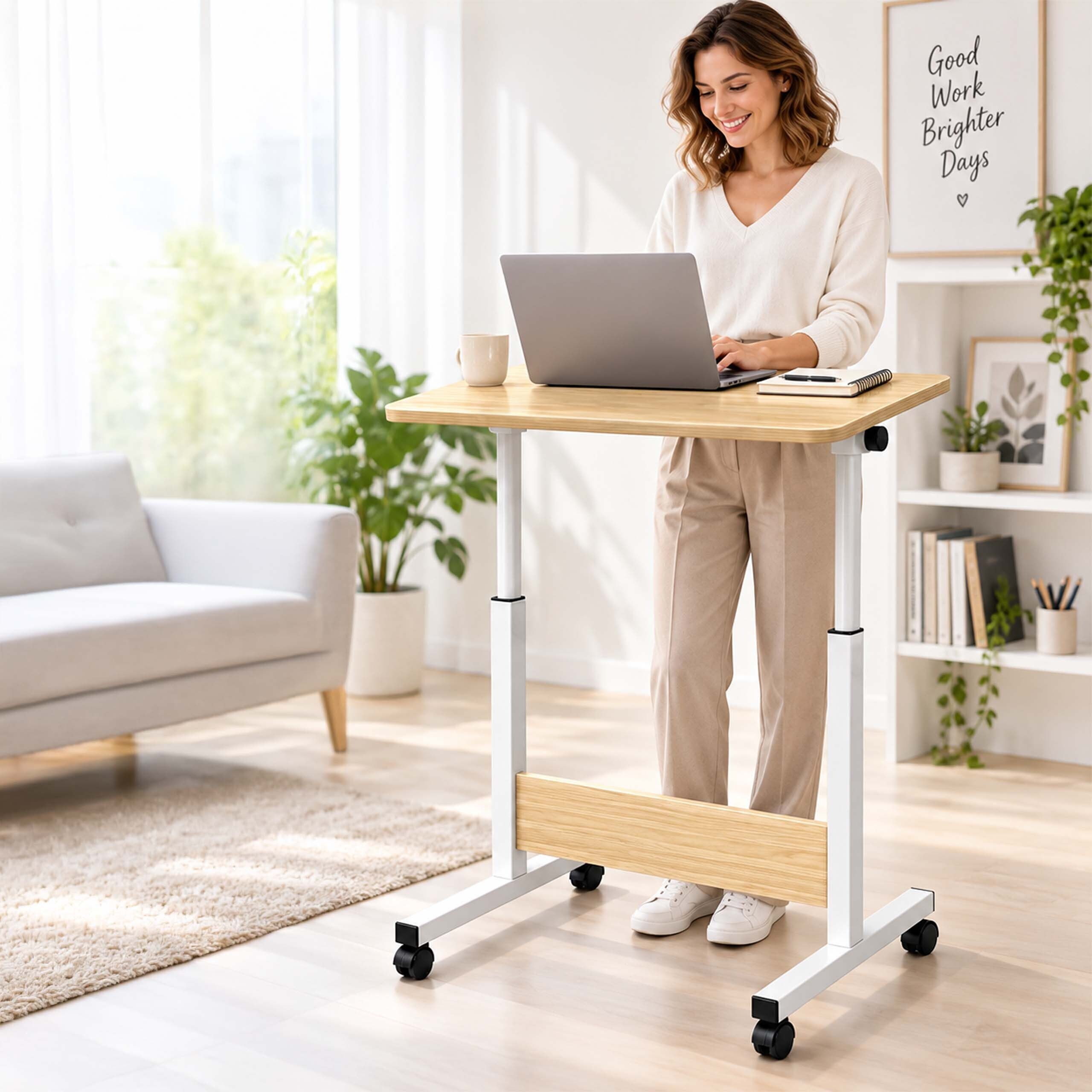 relaxdays Schreibtischaufsatz Laptoptisch höhenverstellbar mit Rollen, (1-St), weiß – Bild 5 von 5