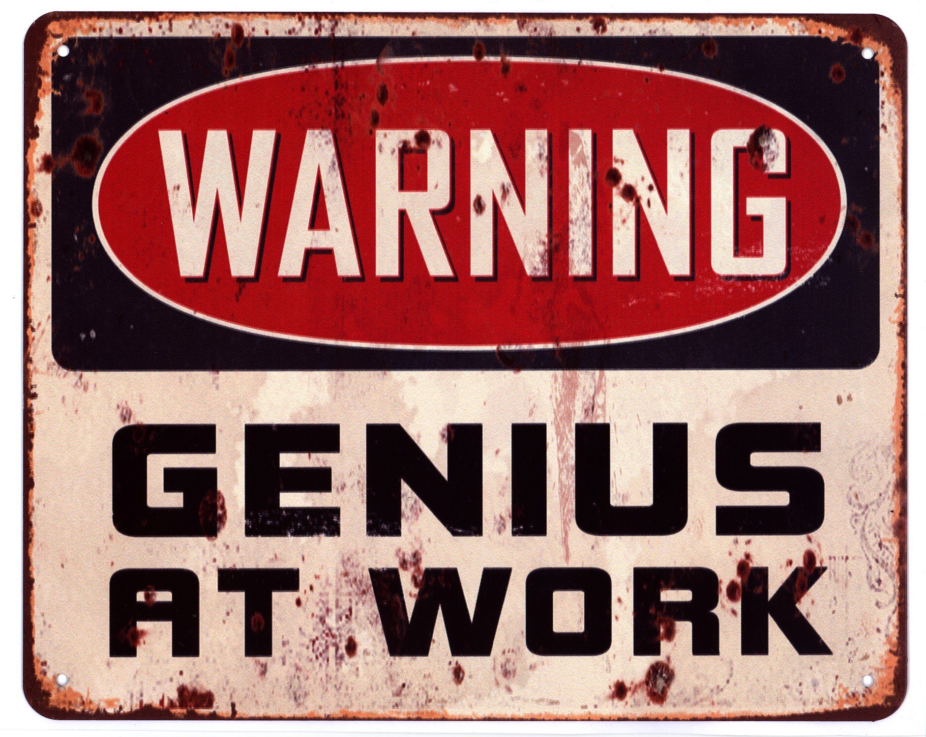 Metallschild Blechschild Warning Genius at Work