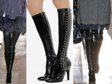 Moschino Iconic Latex Catwalk Lace-up Punk High Boots Knee Stiefel Overkneestiefel
