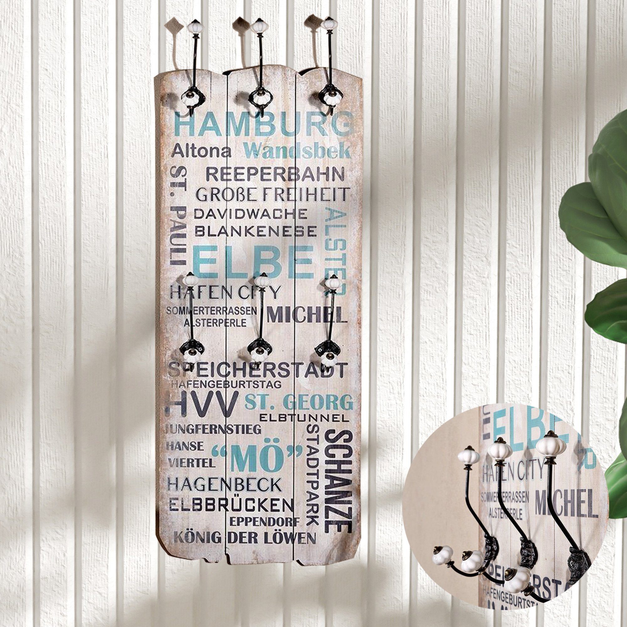 Melko Wandgarderobe Hakenleiste Garderobenpaneel Wandhaken Holz Weiß Blau 100cm Flur (Stück, 1 St., Garderobenwand), Unkomplizierte Befestigung an der Wand